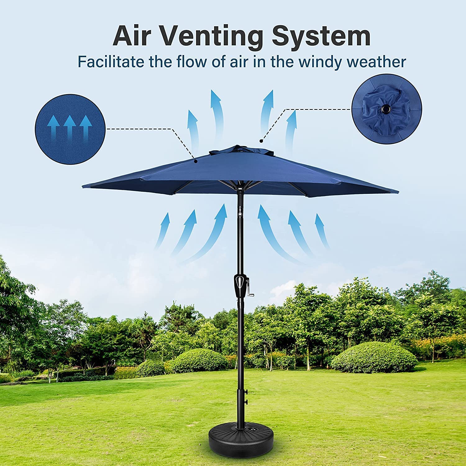 Simple Deluxe 7.5' Patio Umbrella Outdoor Table Market Yard Umbrella with Push Button Tilt/Crank, 6 Sturdy Ribs for Garden, Deck, Backyard, Pool, Blue