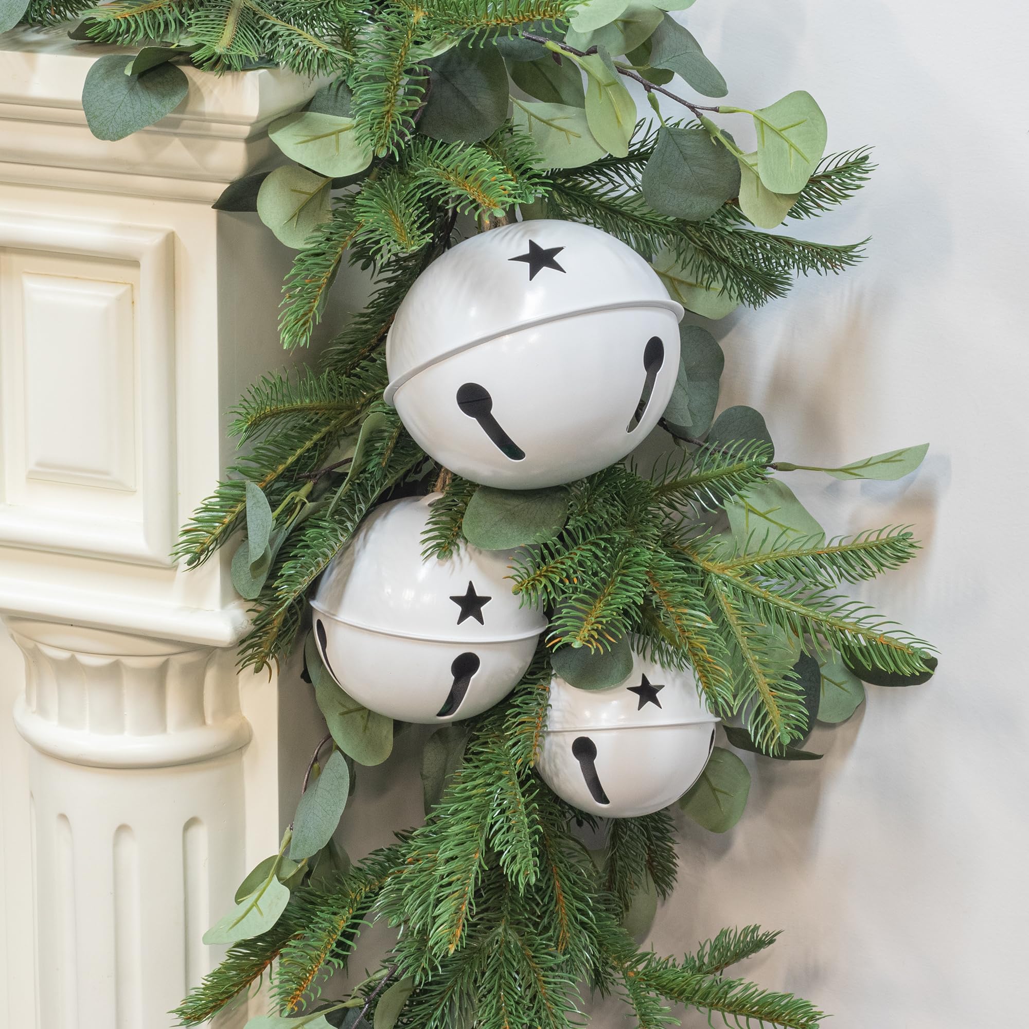 KI Store Oversized Jingle Bells Set of 3 White Metal Bells 15cm 12cm 10cm for Christmas Decorations Xmas Tree Garland Wreath Decor - Image 3