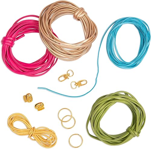Miniatura 8 de Craftabelle Kit de creación de dijes naturales - Kit de fabricación de pulseras - Juego de joyas de 29 piezas con cuentas y cordones de cuero - Kits