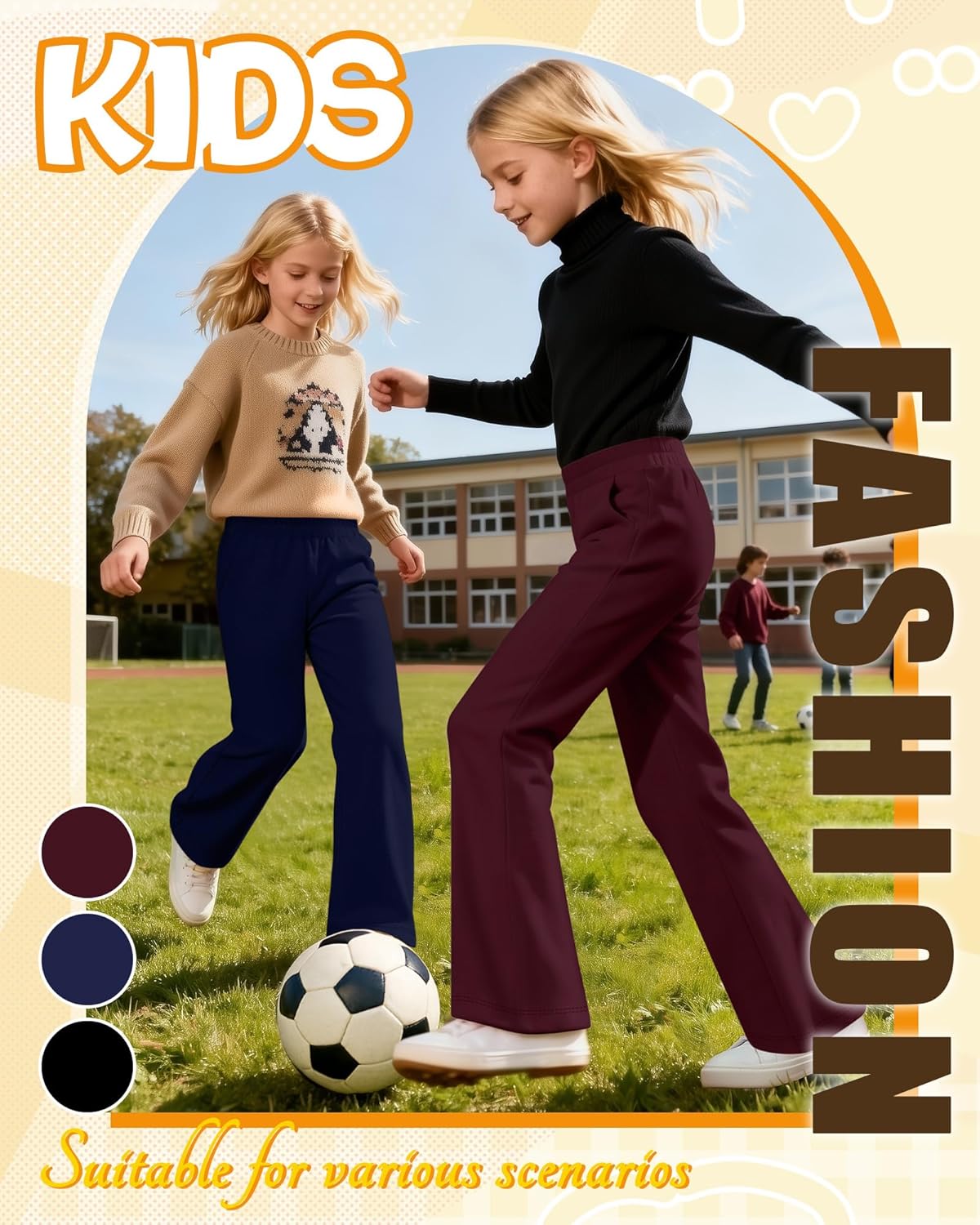 3 Pack Girls' Sweatpants Kids Straight Leg Casual Baggy Joggers Teen Loose Athletic Lightweight Pants with Pocket - Image 4