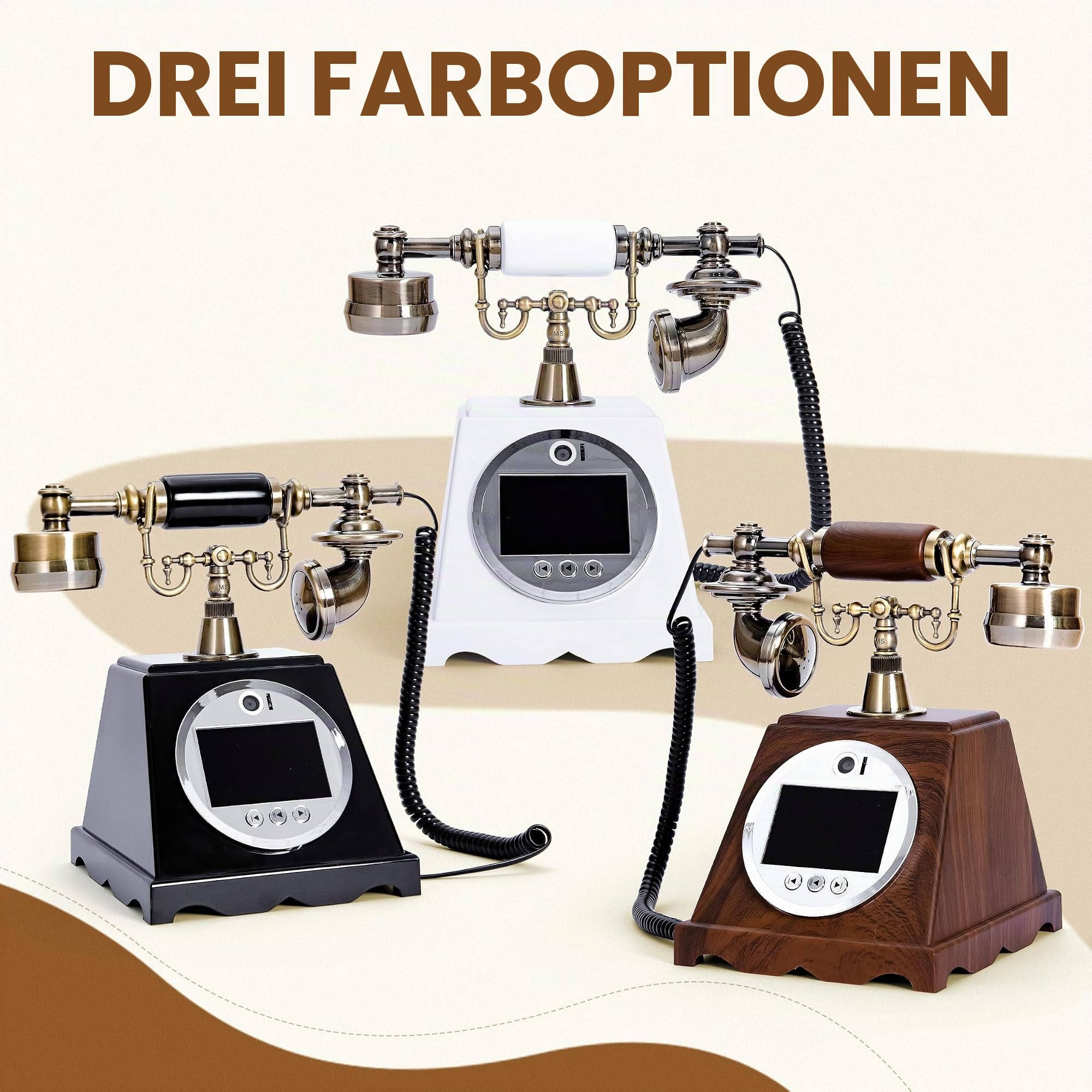 Video Gästebuch Hochzeit Telefon Festnetz (Art Deco, Retro Weiß)