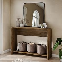 42.3" Modern U-Shaped Console Table, 11.5" Narrow Waterfall Entryway Table with Storage Shelf, Minimalist Sofa Table for Hallway & Living Room, Walnut Grain Finish