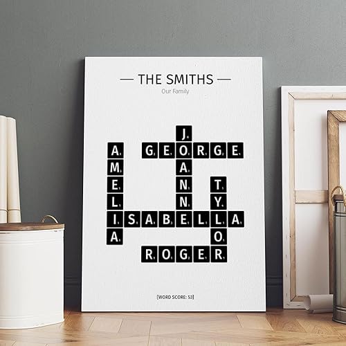 Miniatura 2 de Decoración de pared personalizada con crucigrama con nombre de familia, impresiones en lienzo personalizadas, impresión enmarcada, regalo