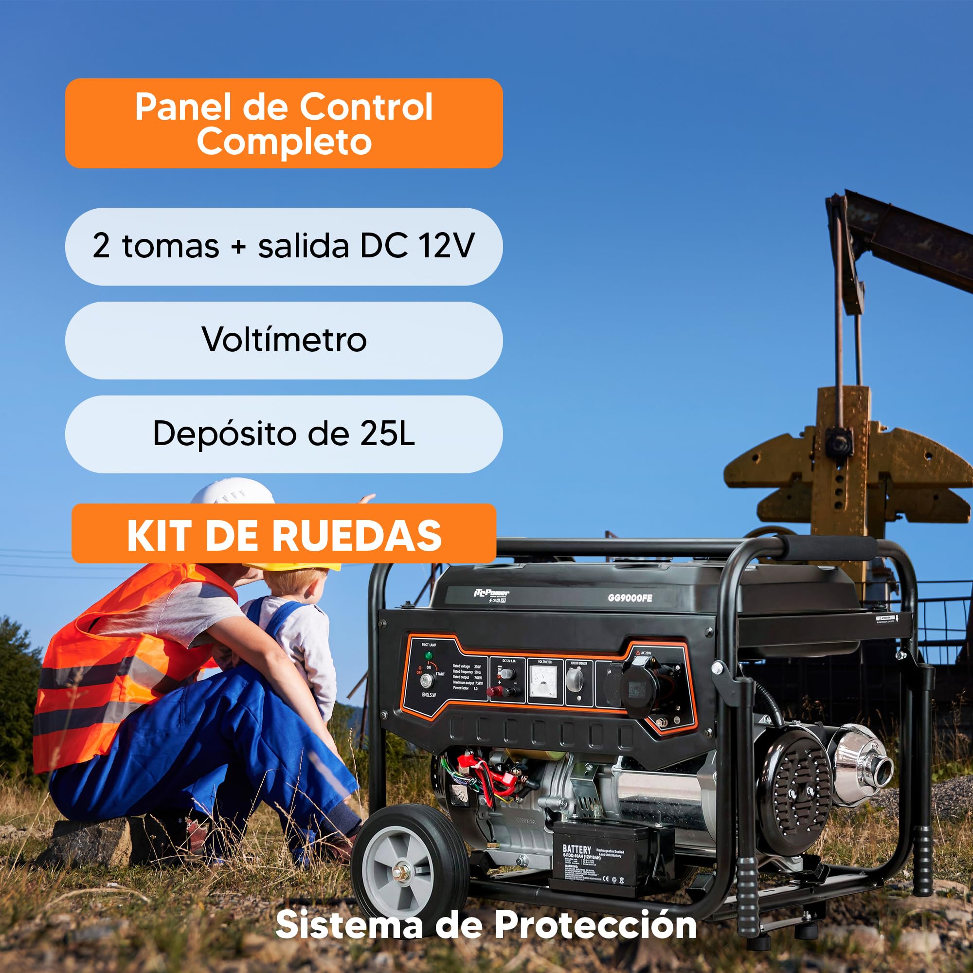 ITCPower Generador Gasolina 7500W con Autonomía 18h - Generador Eléctrico Profesional con Arranque Eléctrico - Estabilidad de Voltaje con Sistema AVR - Generador Silencioso con Kit de Ruedas