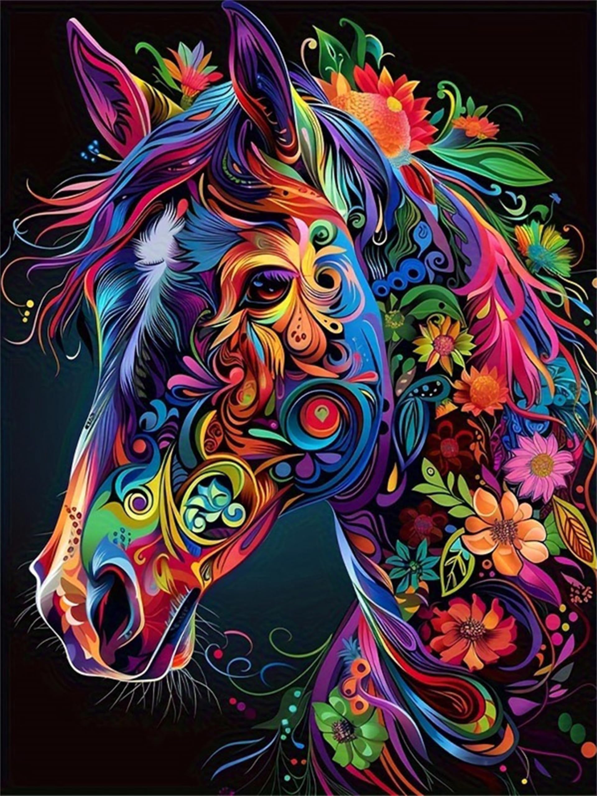 Jiqinsiye 5D Diamond Art Kit for Adults,Diamond Painting Kits for Beginner,Gem Art,Crystal Art Kits Round Drill for Home Wall Decor Gifts for Women, Men (Horse)