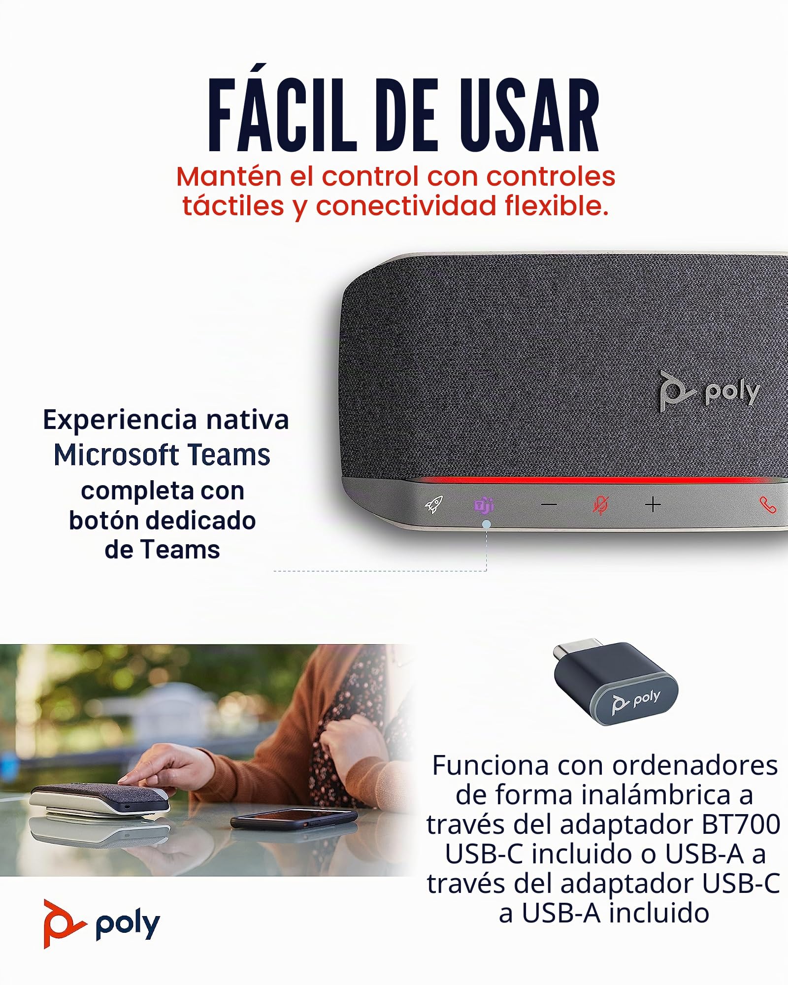 Altavoz manos libres Bluetooth portátil personal Poly Sync 20+