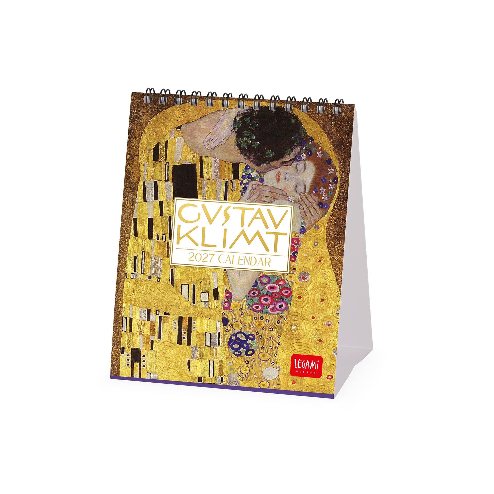 Legami - Desk Calendar 2027, Klimt, Desk Calendar, 12 Months and Yearly Planner, in 6 Languages, Zodiac Signs, International Holidays, 12 x 14.5 cm