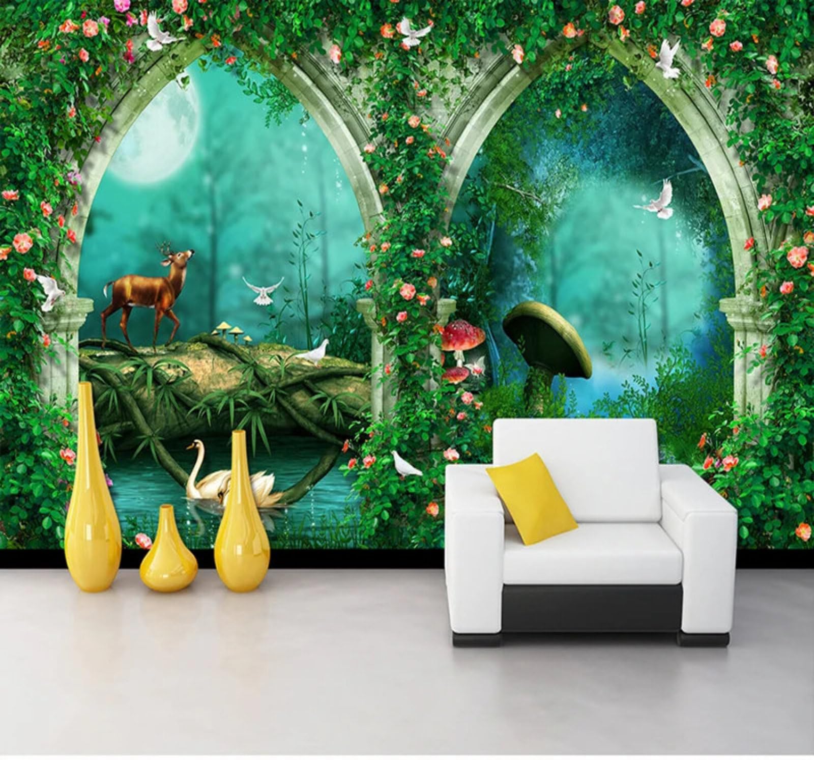 Fresh Dreamy Forest Reindeer Wonderland 3D Wallpaper Easy Install Feature Office Living Room Sofa Bedroom TV Background Wall Decoration-350cm×256cm
