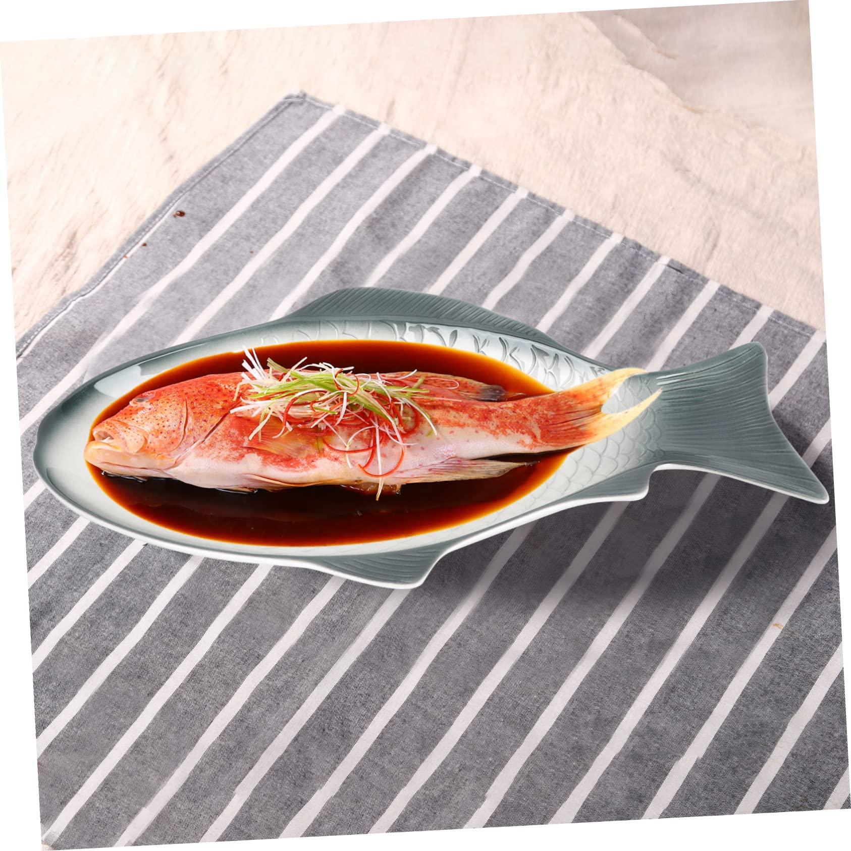 POPETPOP Piatto Forma di Pesce al Vapore Piatto Decorativo per Alimenti in Ceramica per Servire Pesce Frutti di Mare e Antipasti