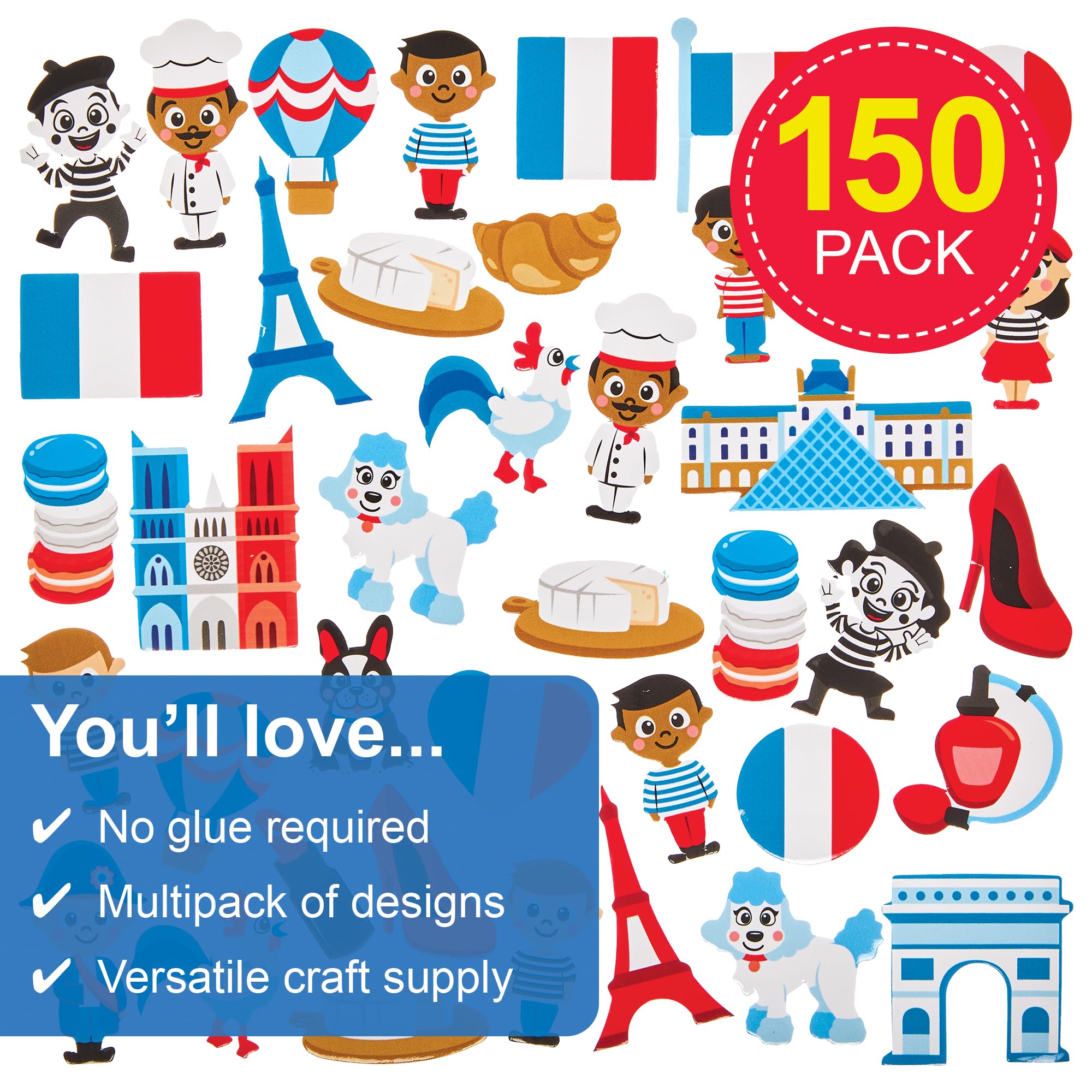 Baker Ross FN032 France Foam Stickers - Pack of 150, French Stickers for Kids Crafts and Cards, Multicolour - Image 2