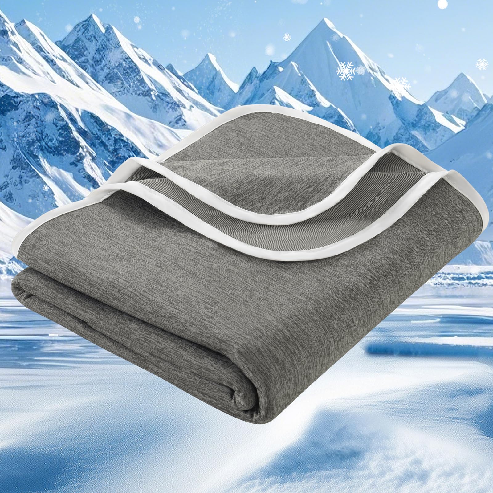 PHF Cooling Blanket Double Size 150 x 200 cm, Double-Sided Cooling for Hot Sleepers (Q-Max 0.46+), Lightweight Breathable Summer Blanket for Night Sweats with Rayon Derived from Bamboo, Charcoal
