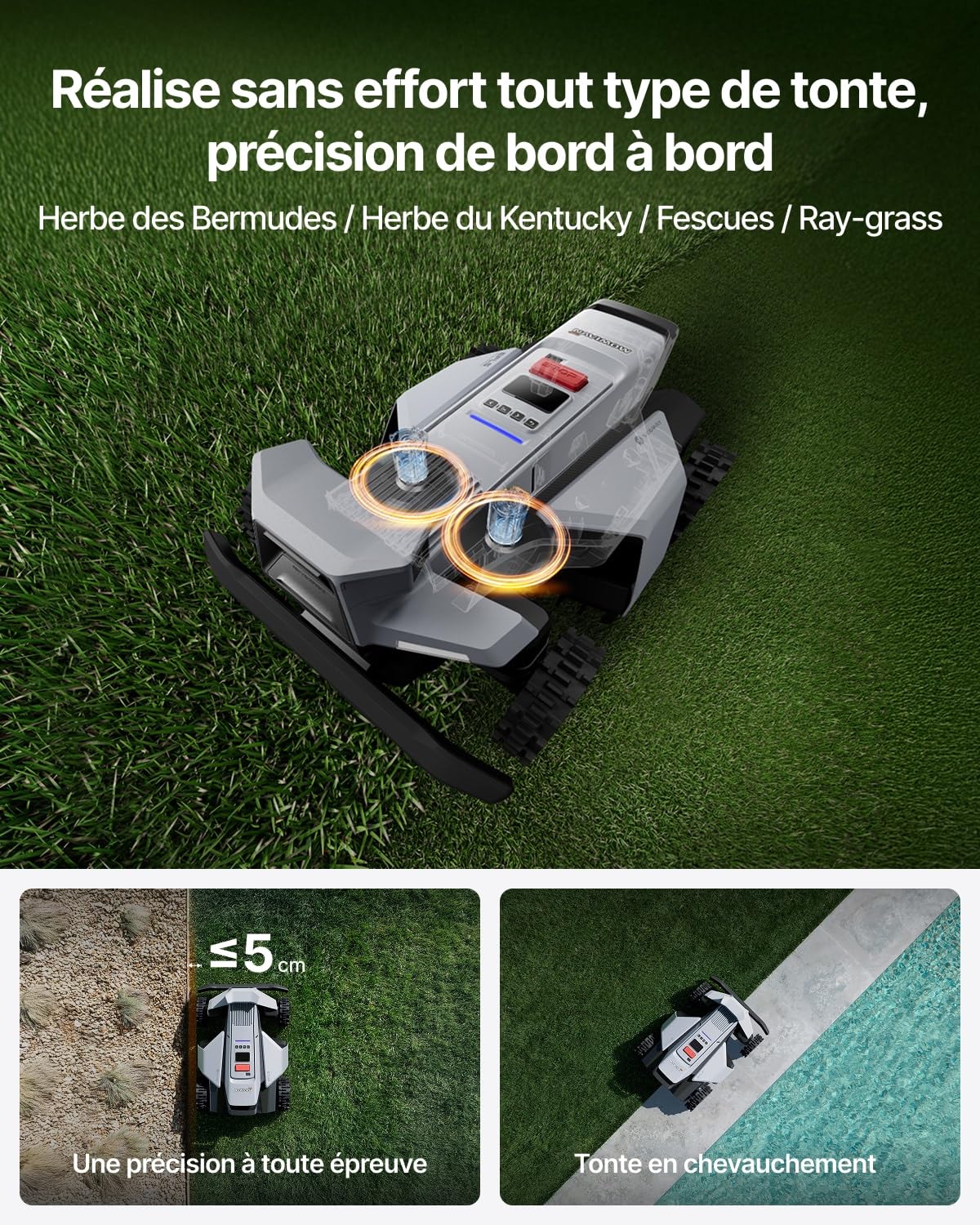 Segway Navimow X420 Robot Tondeuse avec Garage X, 4 Roues motrices pour pentes à 84%, Rayon de braquage zéro pour Un Travail sans dommage, MowMentum 2×180 W, recomm. 2 000 m² (expédié séparément)