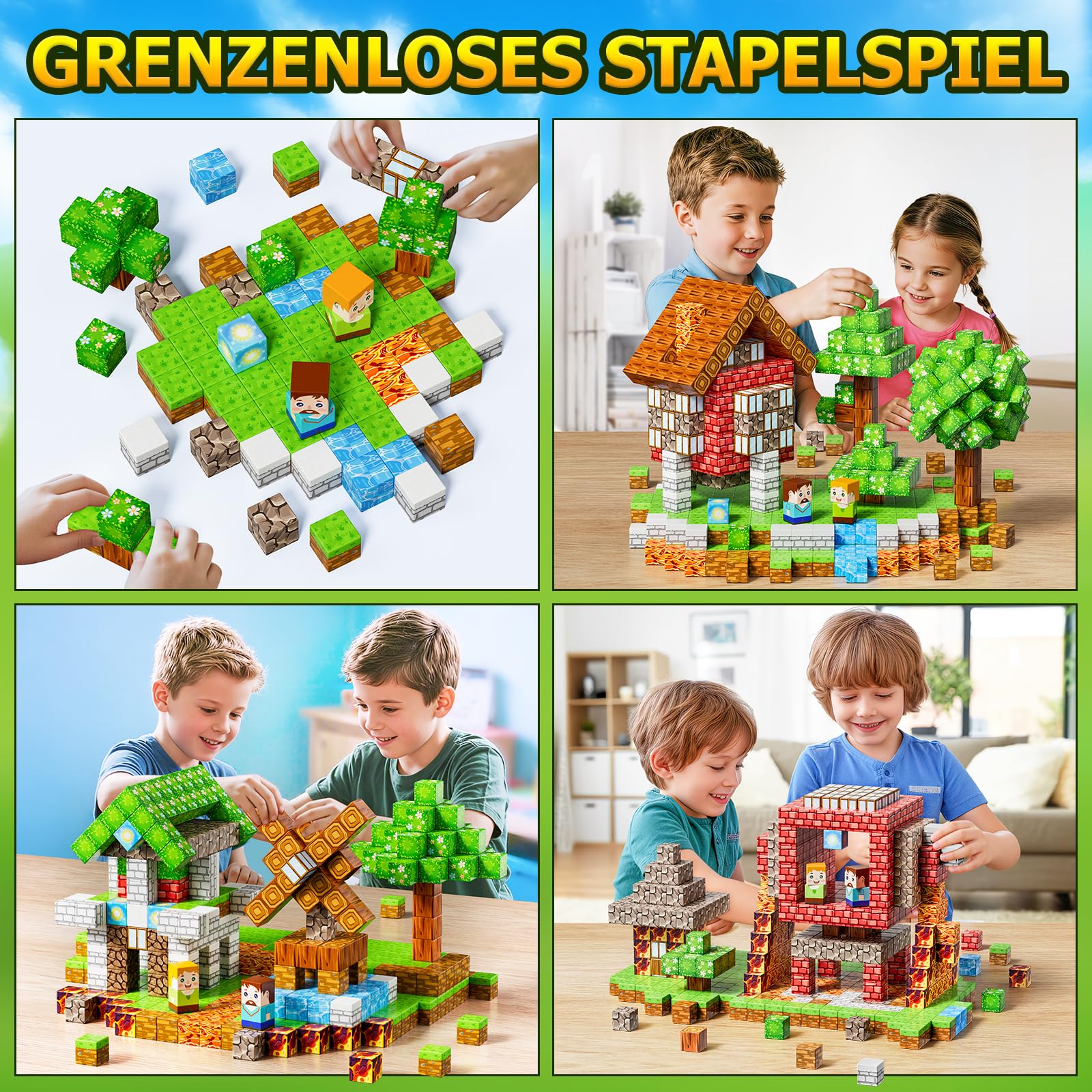 Vefosafe Magnetische Bausteine 150 Teile, Baue Magnetisches Bauwelt Magnetblöcke Fliesen Kinder Spielzeug Geschenk für Jungen Mädchen 3 4 5 6 7 8 9 Jahren Kreative Kinderspielzeug