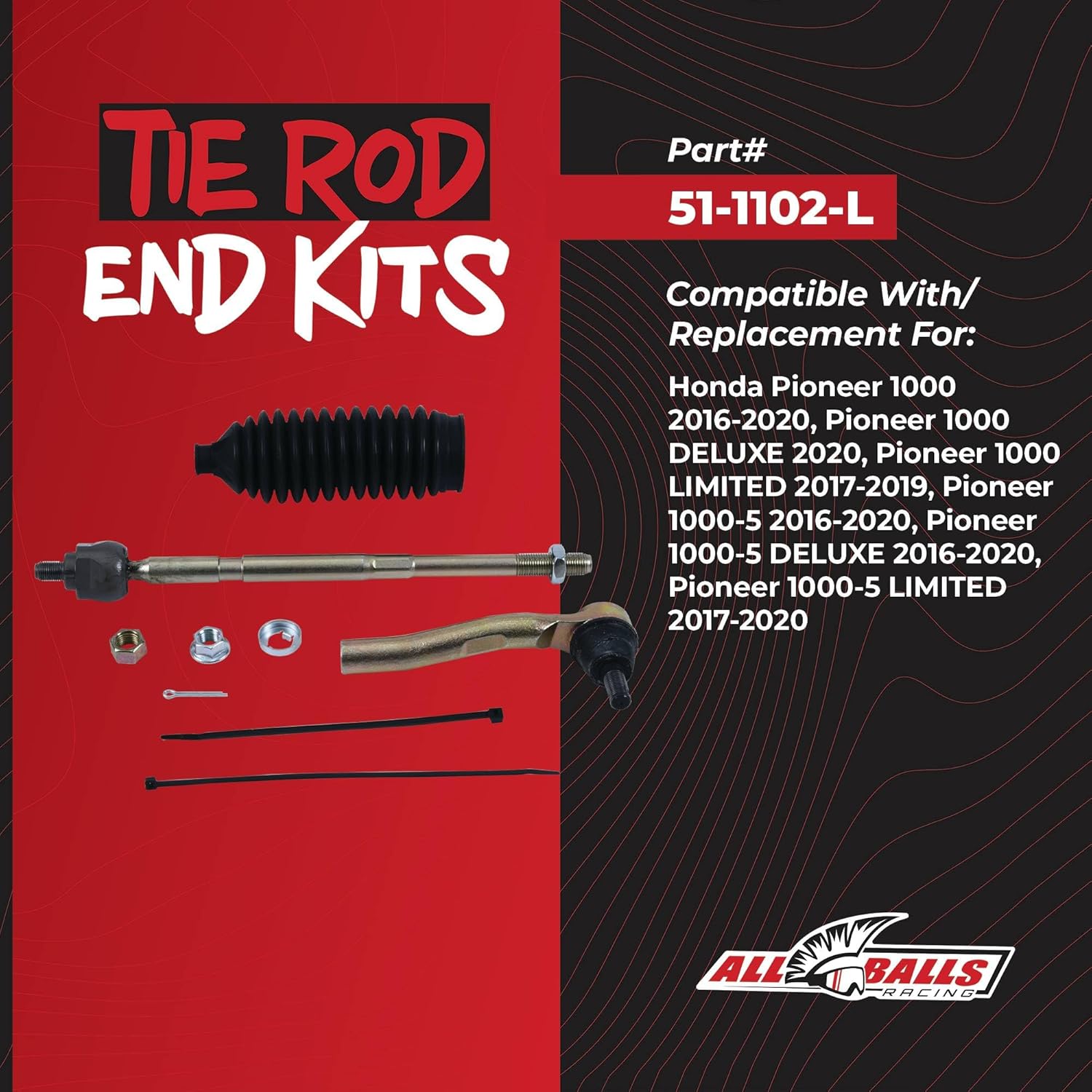All Balls Racing Tie Rod End Kit 51-1102-L Compatible With/Replacement For Honda Pioneer 1000 DELUXE 2020, Pioneer 1000-5 DELUXE 2016-2020, Pioneer 1000-5 LIMITED 2017-2020