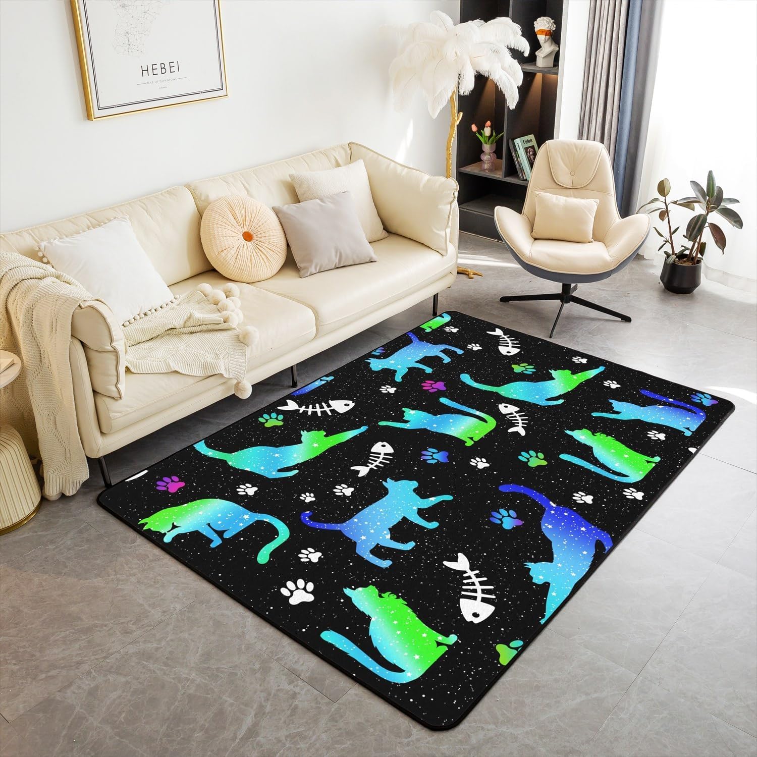 Tapis de salon chat 3D en flanelle moderne 160x200 cm