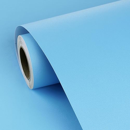 Miniatura 9 de FunStick Papel tapiz azul claro para despegar y pegar, papel adhesivo azul cielo para armarios, escritorio, paredes de aula, papel tapiz