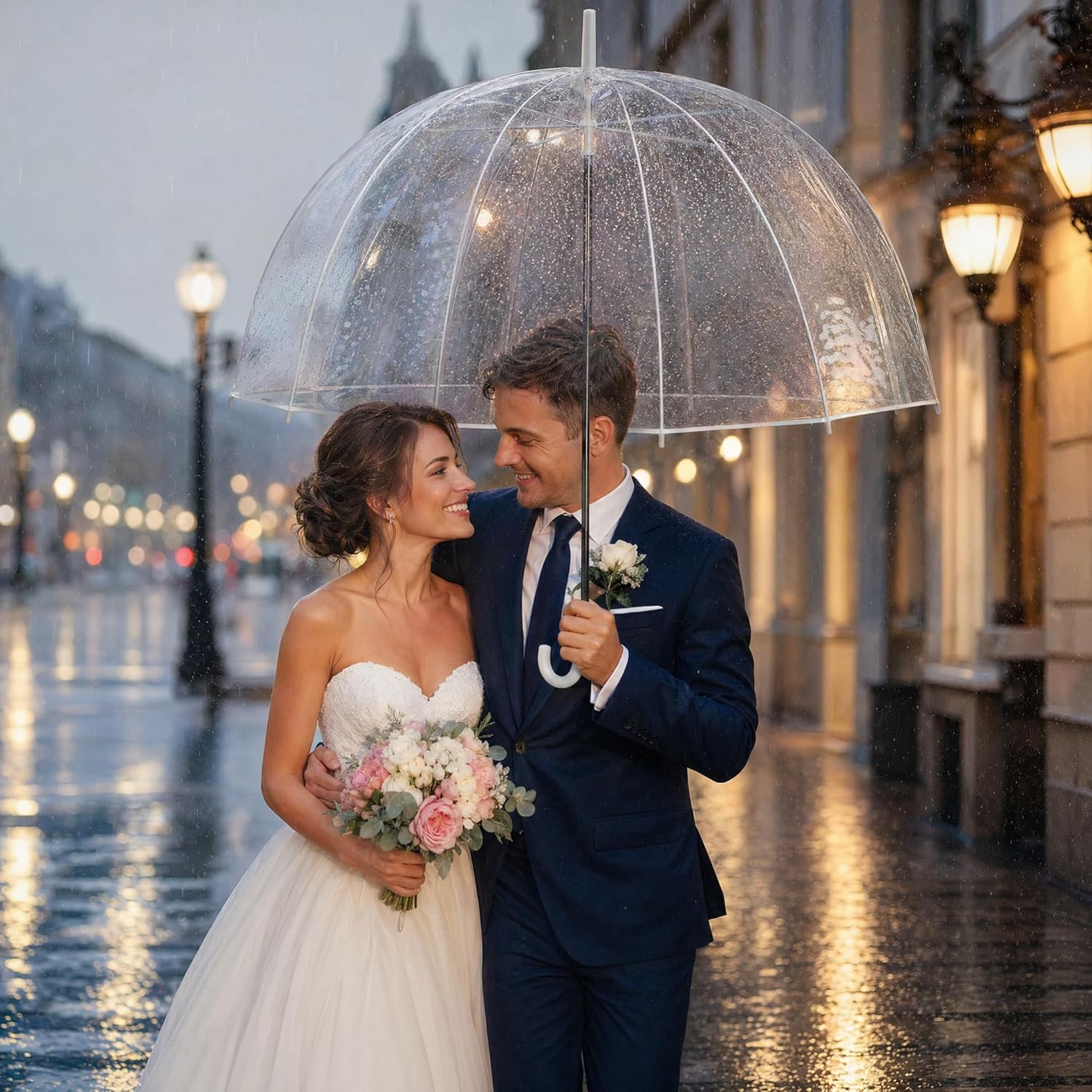 Wedding Umbrellas for Guests 12 Pack Bulk, Clear Transparent Umbrella Wholesale for Rain, 46in Large Windproof Dome Umbrellas, Outdoor Events Lot