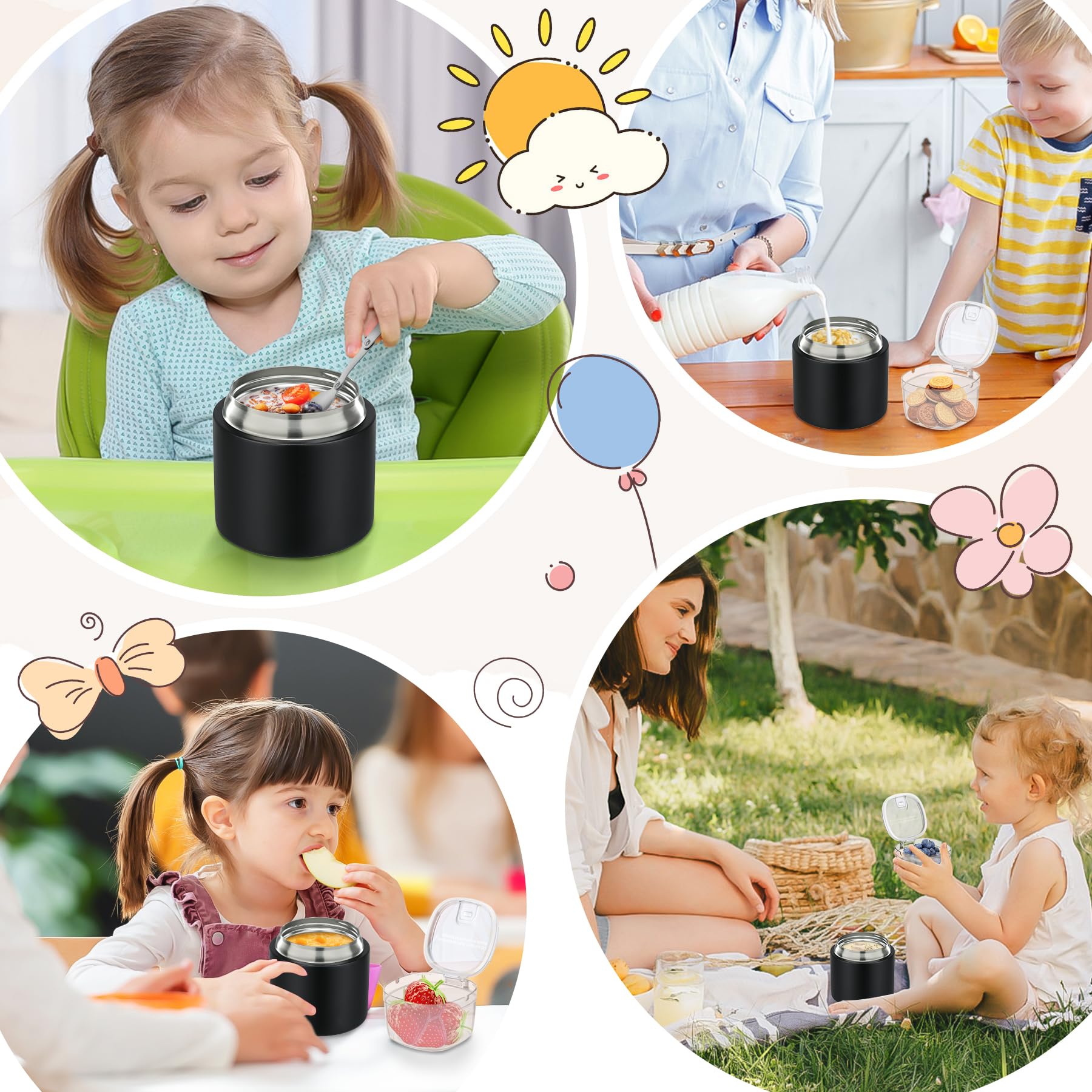 Termo de sopa 2 en 1 para comida caliente, 14 onzas con caja de aperitivos, contenedor aislado a prueba de fugas, recipiente de almuerzo aislado para niños y adultos, acero inoxidable, doble pared, al 6