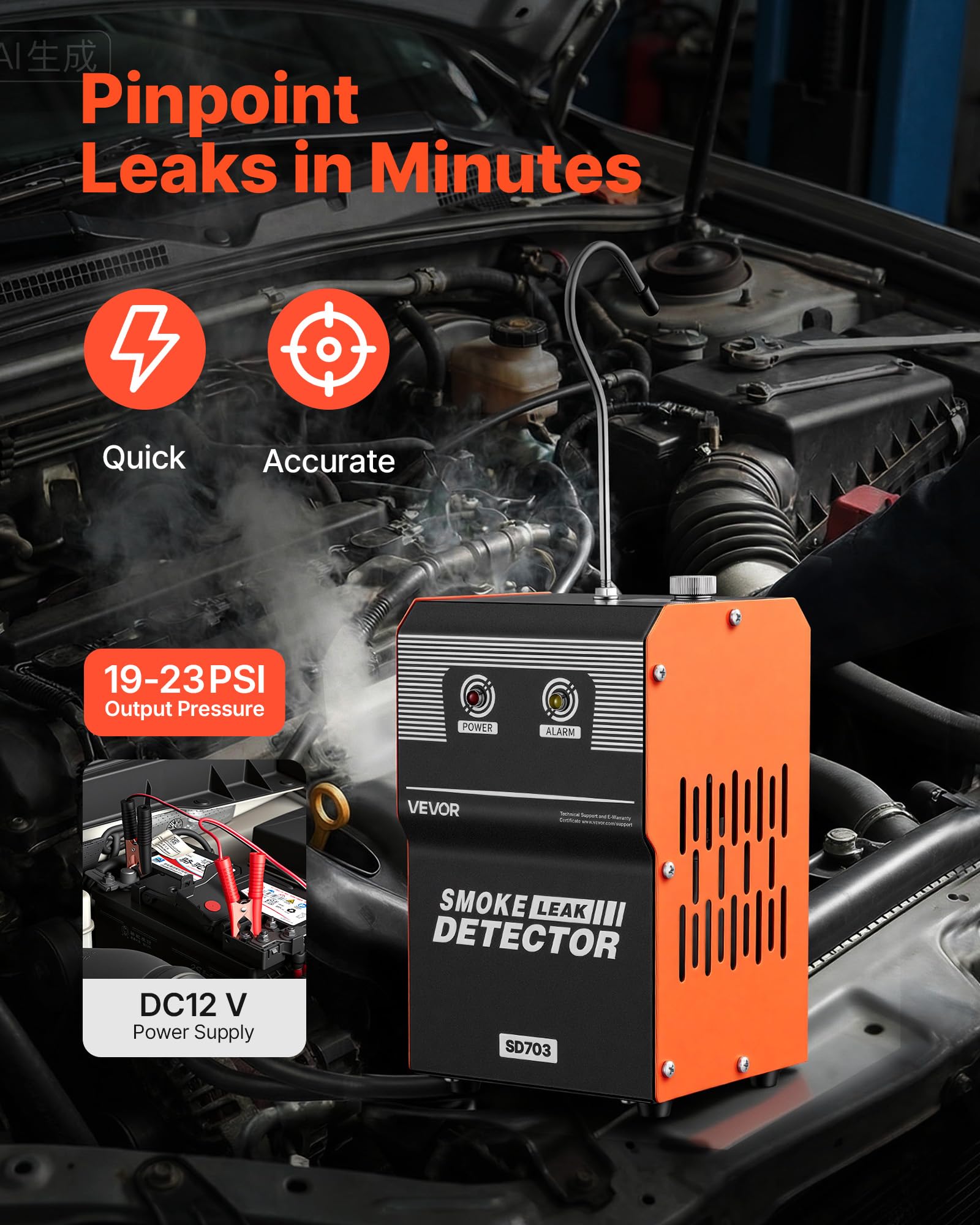 VEVOR Detector de Fugas de Humo Automotriz 12 V CC, Máquina de Fugas de Humo con Bomba de Aire Incorporada, Probador de Vacío EVAP para Fugas de Combustible, Compatible con Coches, Motos, Barcos