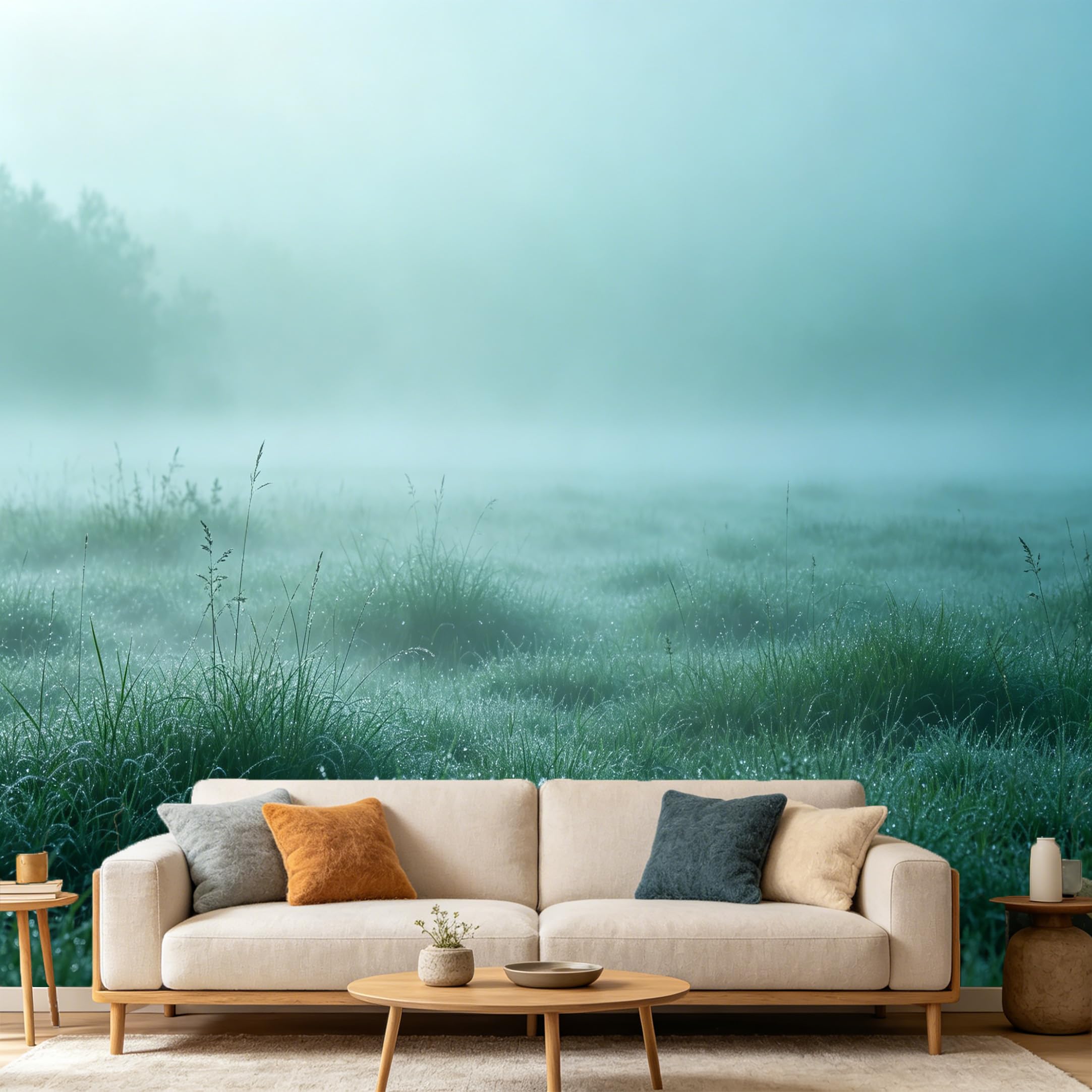 Custom Size Wall Mural Misty Morning Meadow Nature Landscape SelfAdhesive Art Prints wall Fabric (No PVC) Removable Wallpaper Home Bedroom Decor