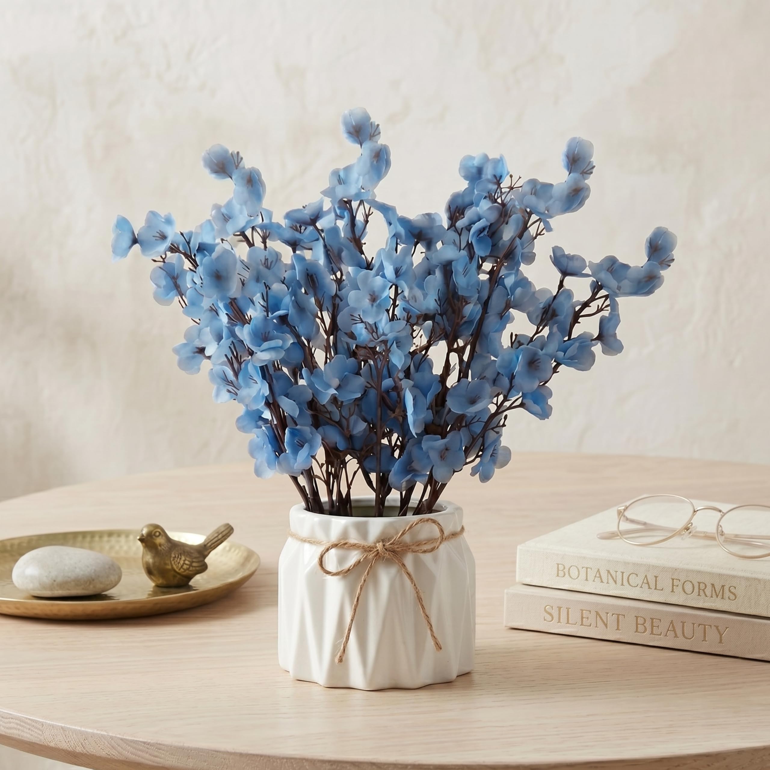 Dekorly Artificial Lavender Plant in White Pot, 18cm – Realistic Faux Flower Arrangement for Home & Office Décor (Set of 1) (1, Blue Baby's Breath Flower)