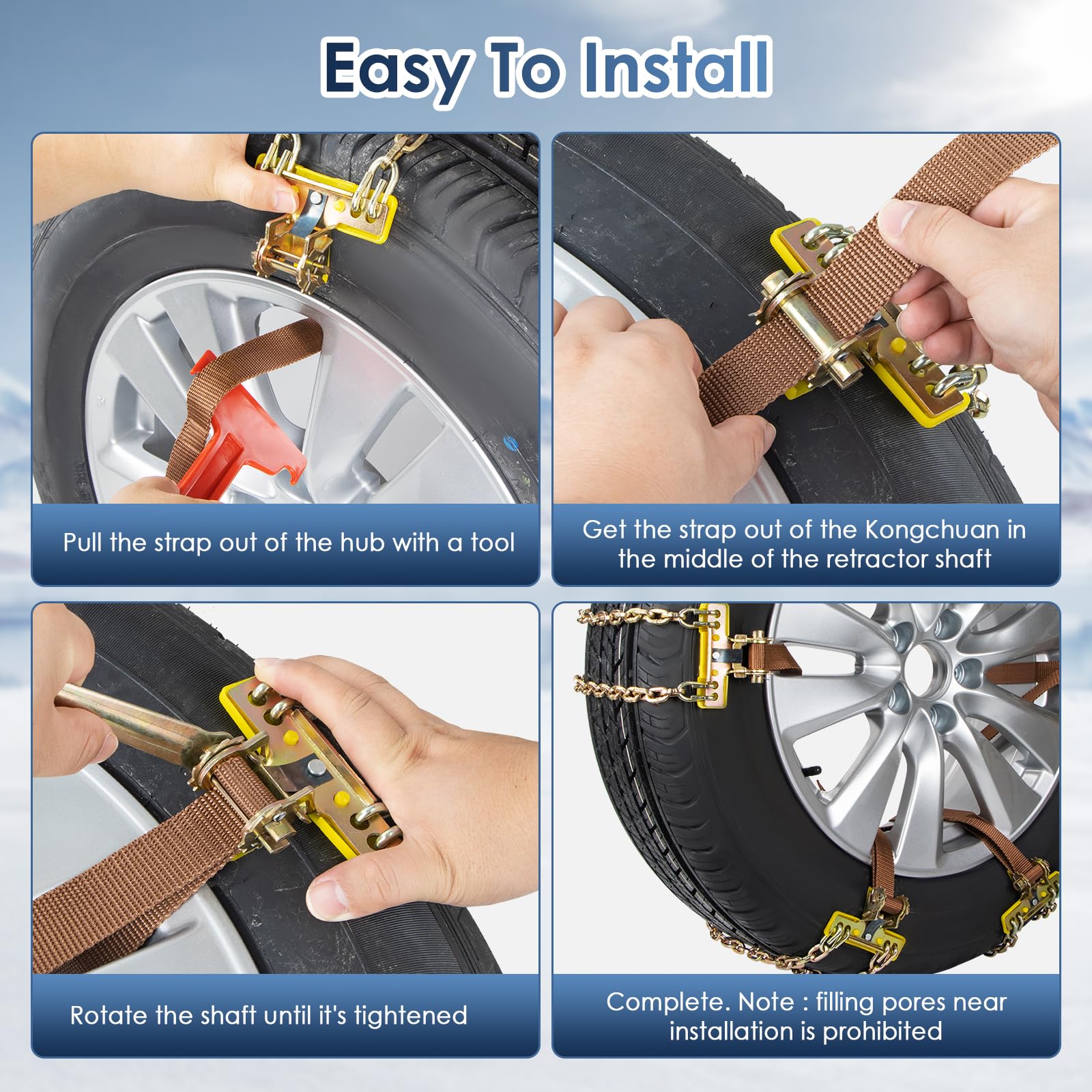 Ninonly Cadenas de Nieve para Coche 6 Piezas Universal Cadenas para Coche con Pala de Nieve de Plástico y Guantes Cadenas para Nieve Fácil de instalar para Automóviles SUV Ancho Neumático 165-265mm