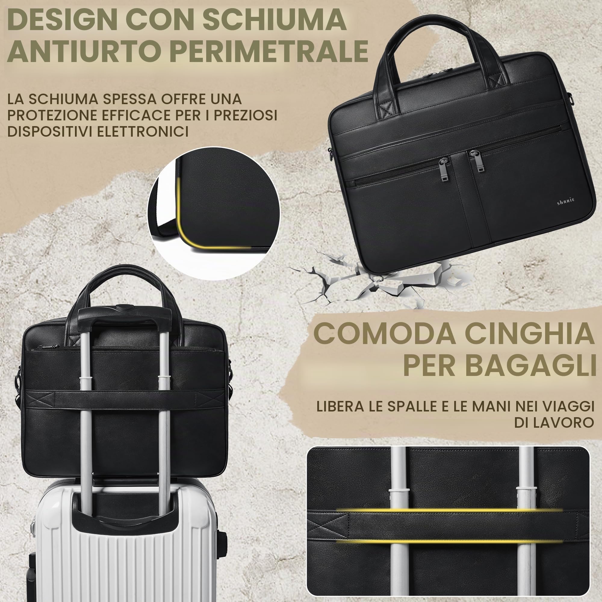 Shrrie Borsa del messaggero in pelle per uomini e donne Borsa per laptop da 16 pollici,Borsa in pelle retrò resistente all'acqua per uomini Business,Lavoro