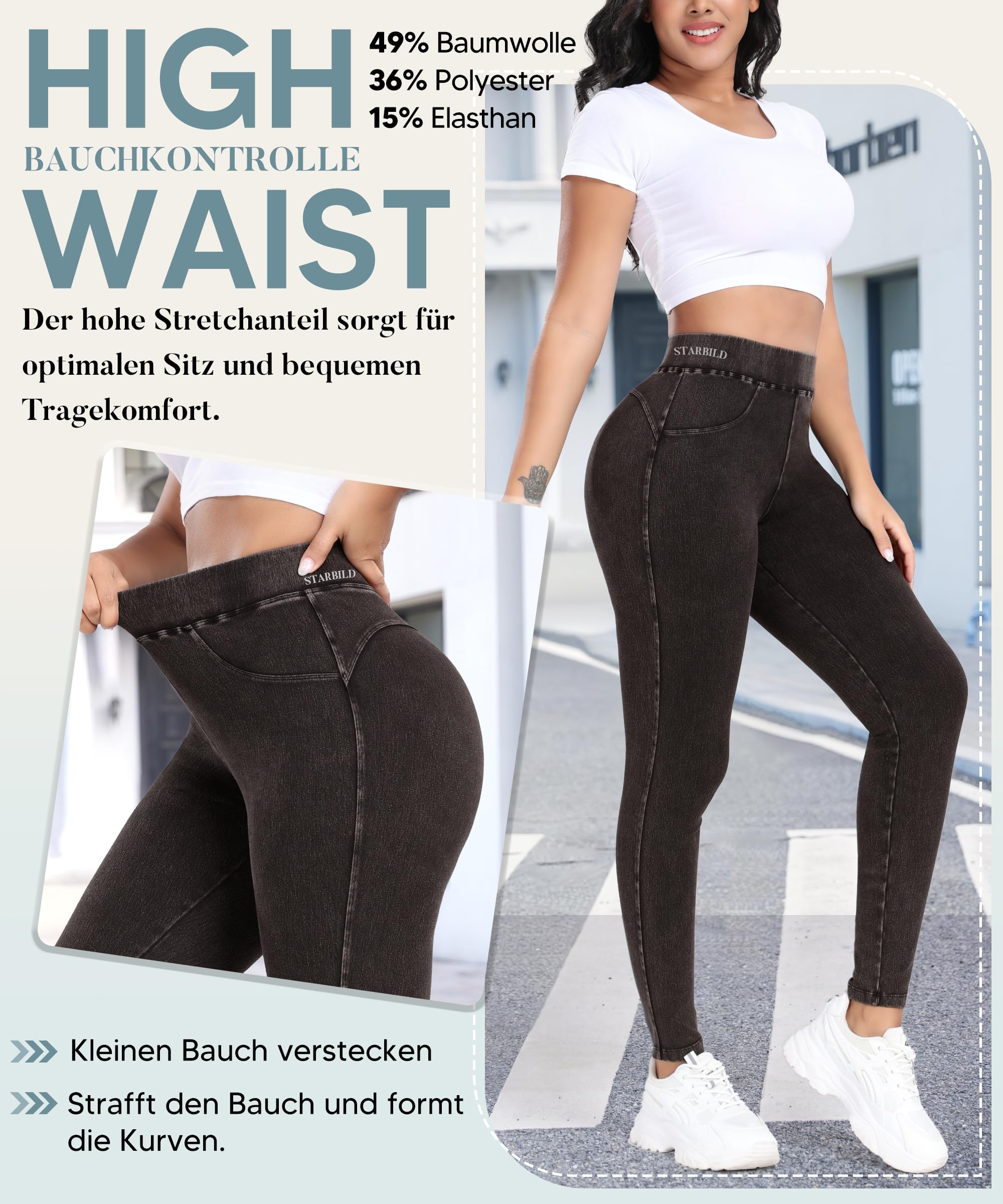 STARBILD Skinny Jeans Damen Scrunch Butt, Slim Fit Leggings Push Up, Jeggings Stretch Hose High Waist