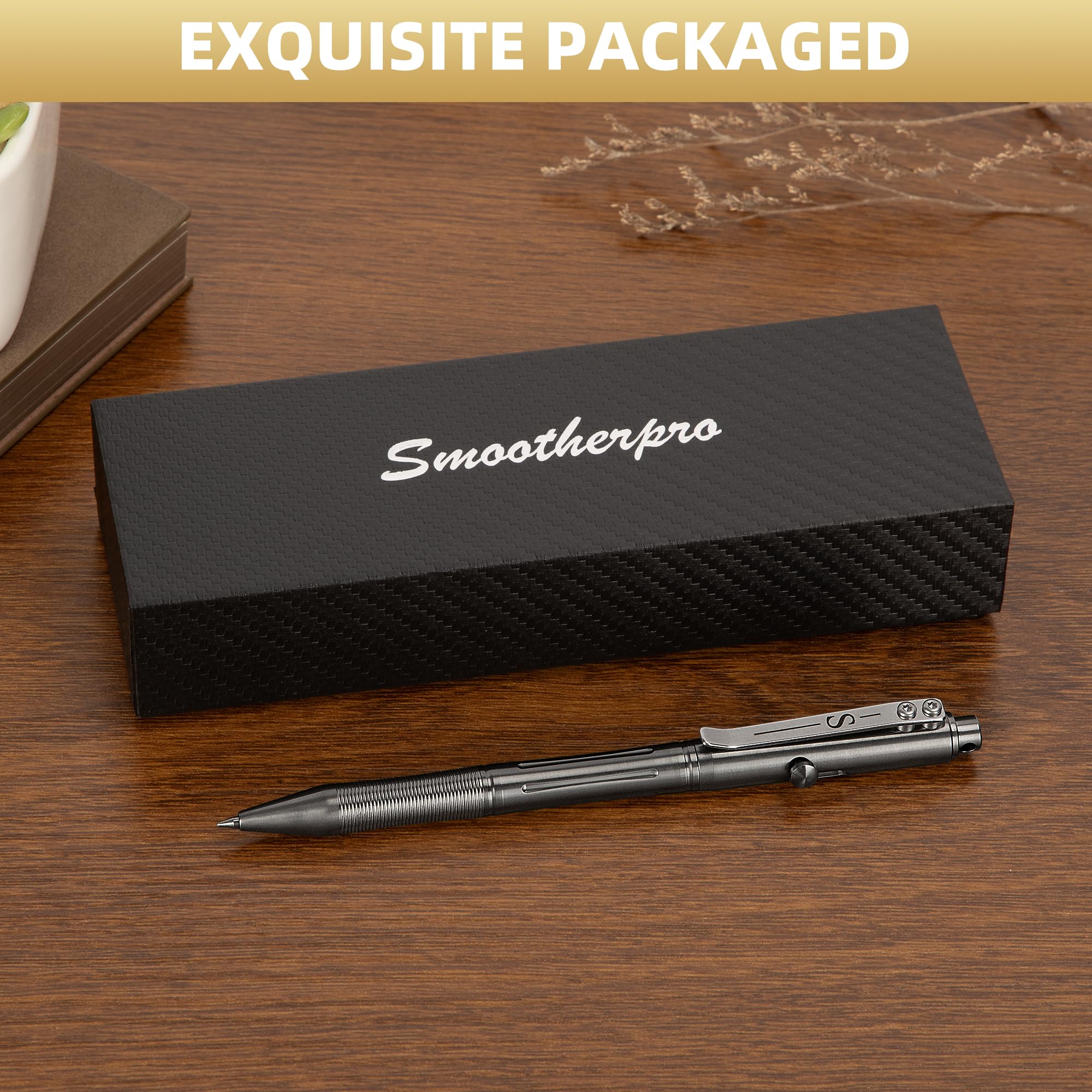 SMOOTHERPRO Penna a Sfera Titanio Bolt Action Compatibile con Ricariche Parker per l'ufficio e la scuola, Colore natura (TBP02