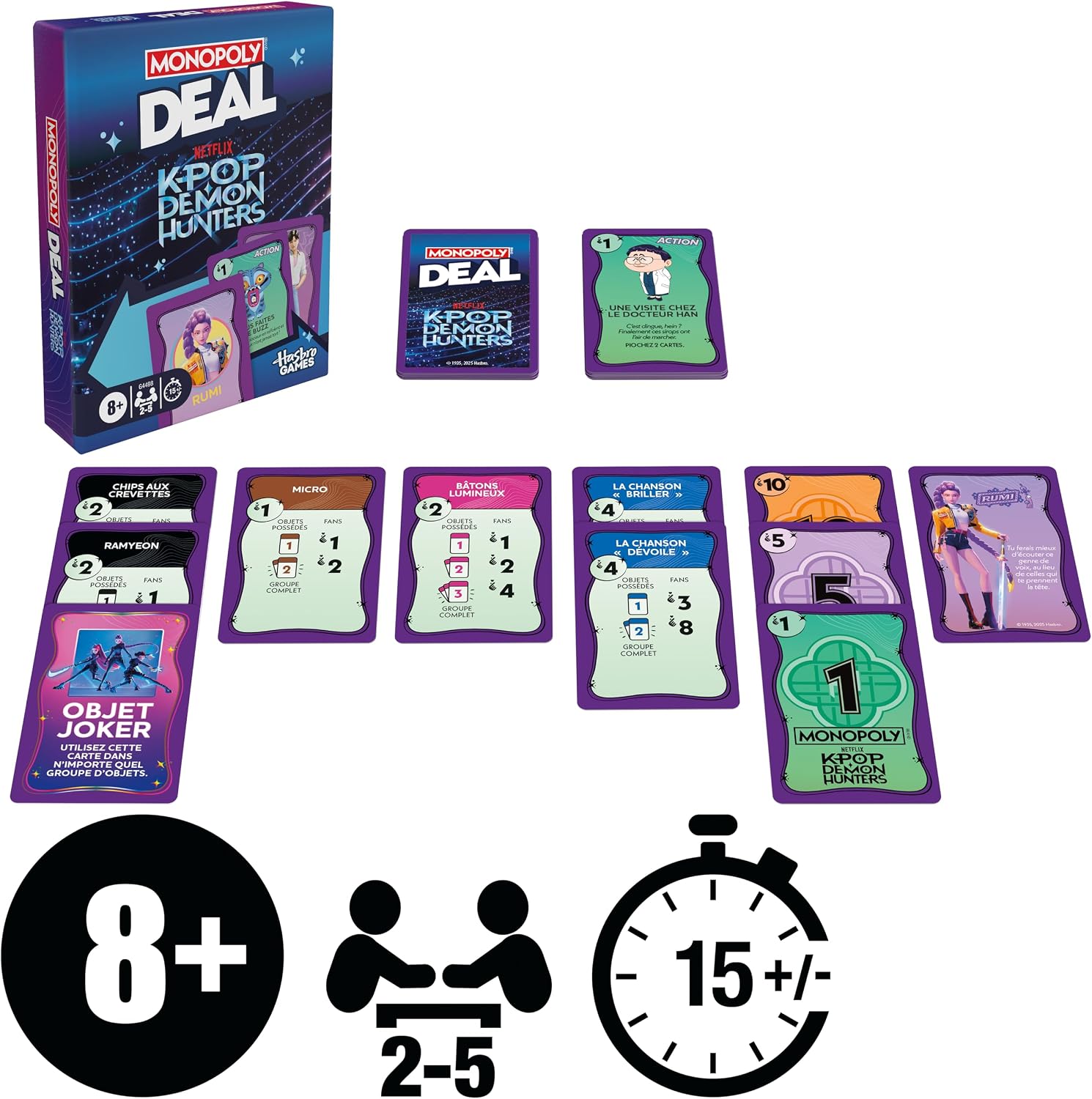 Monopoly Deal: KPop Demon Hunters, Card Game | Family Game for Children, Preados, Teenagers and Adults | 2-5 Players | 15 Minutes | Ages 8+ image 2