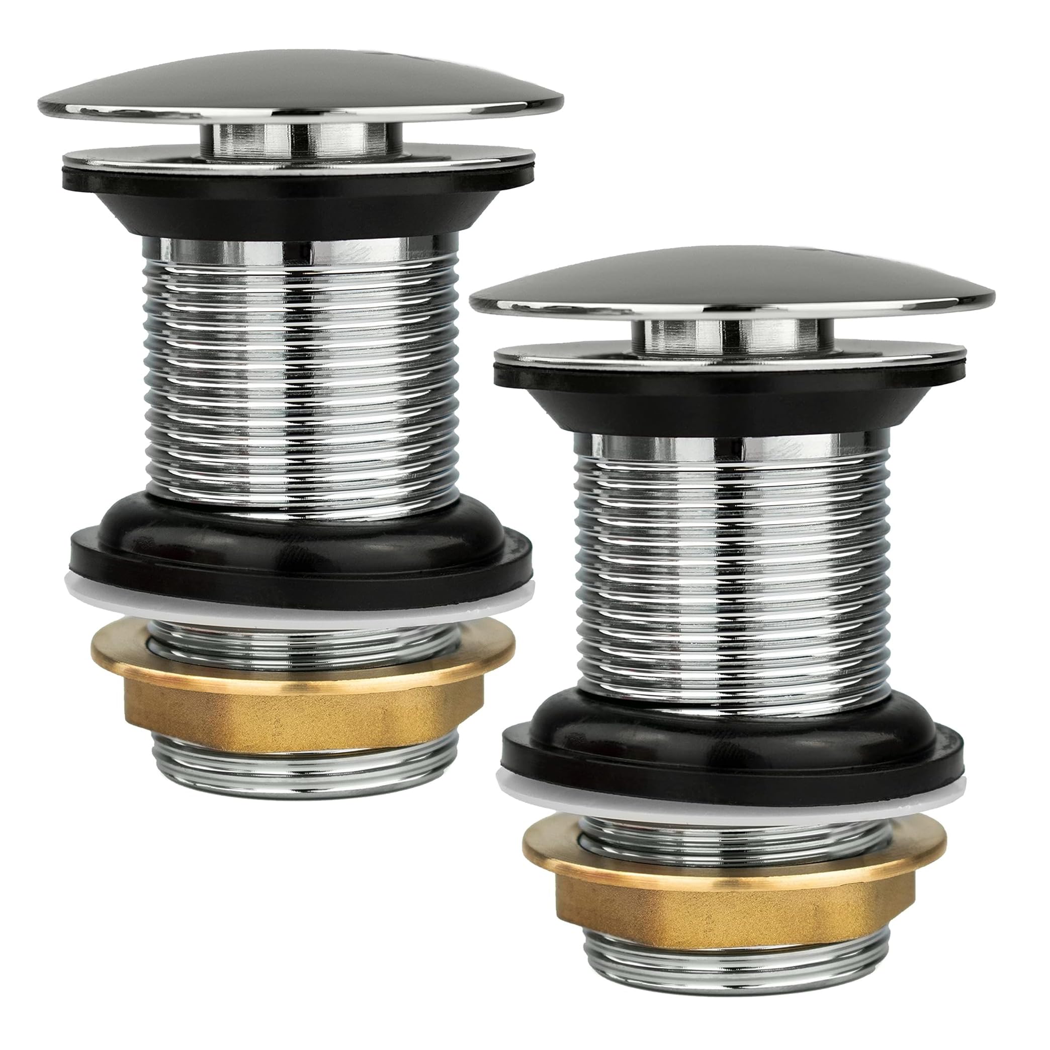 Xcel Home Chrome Dome Click Clack Unslotted Basin Waste | Standard G 1 1/4" BSP Connection | Solid Brass Construction | Round Pop Up Plug Replacement | Mushroom Bathroom Sink Trap (2 Packs) — image 1