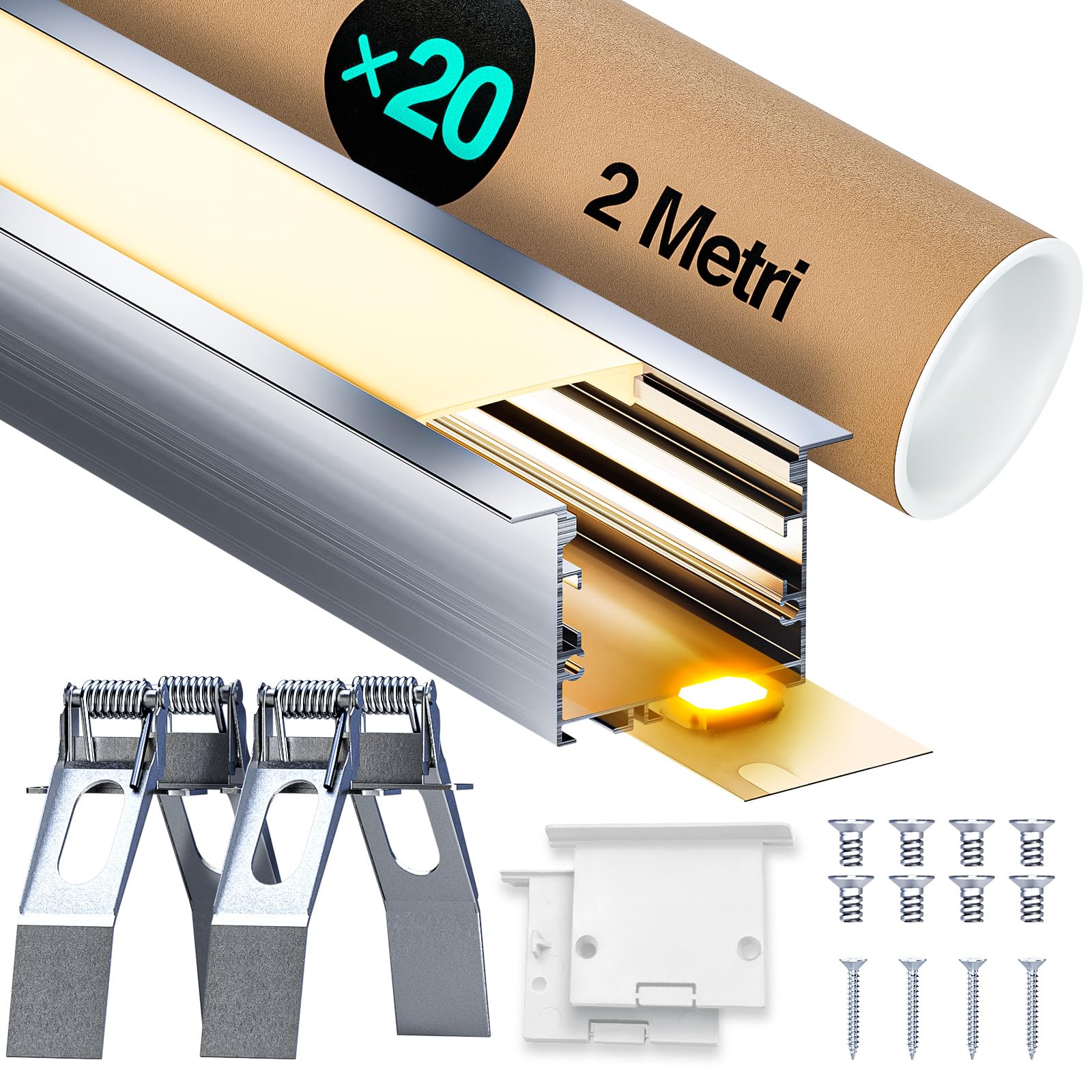 LASLUX LED Aluminiumprofil 2m – Für LED-Streifen, Mit Milchiger Abdeckung