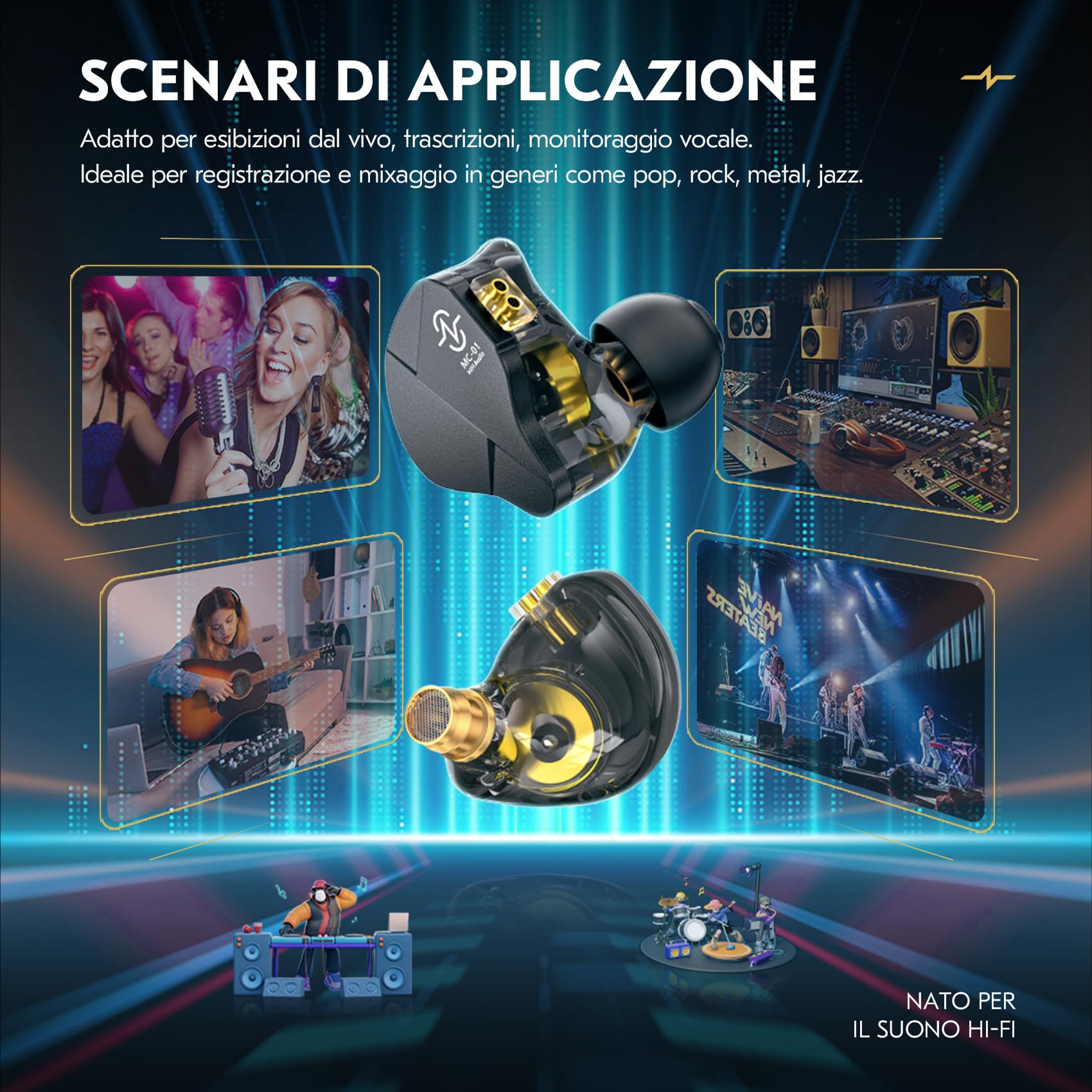 Yinyoo CCZ MC01 Soul In Ear Monitors PET Diaframma IEM Cablati con Microfono Isolamento Acustico