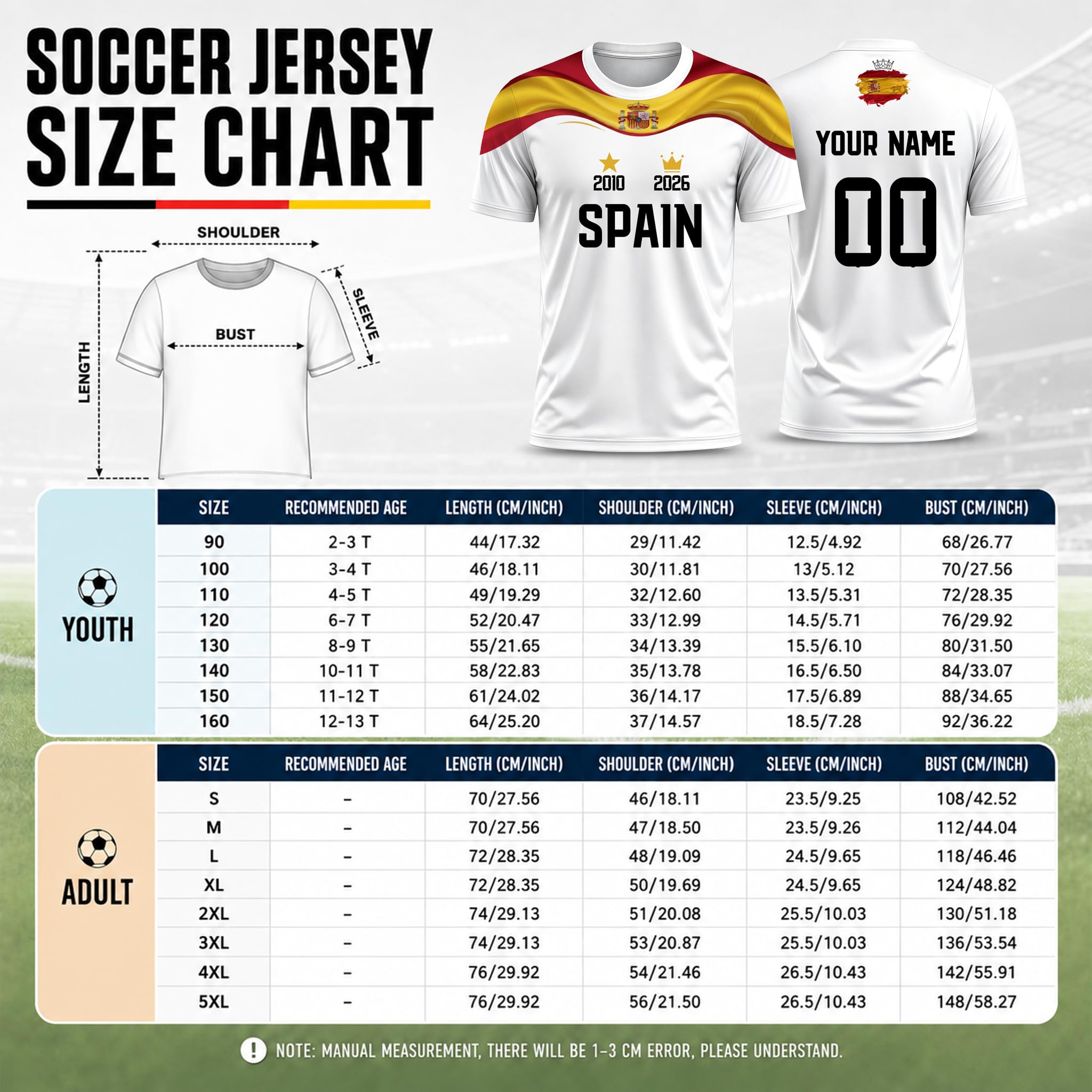 Genérico Mundial De 2026 Camiseta Futbol Personalizada, Camisetas De Futbol con Nombre y Número Personalizables para Adultos Niños,País Camisetas Años De Glorias y Expectación Ante 2026