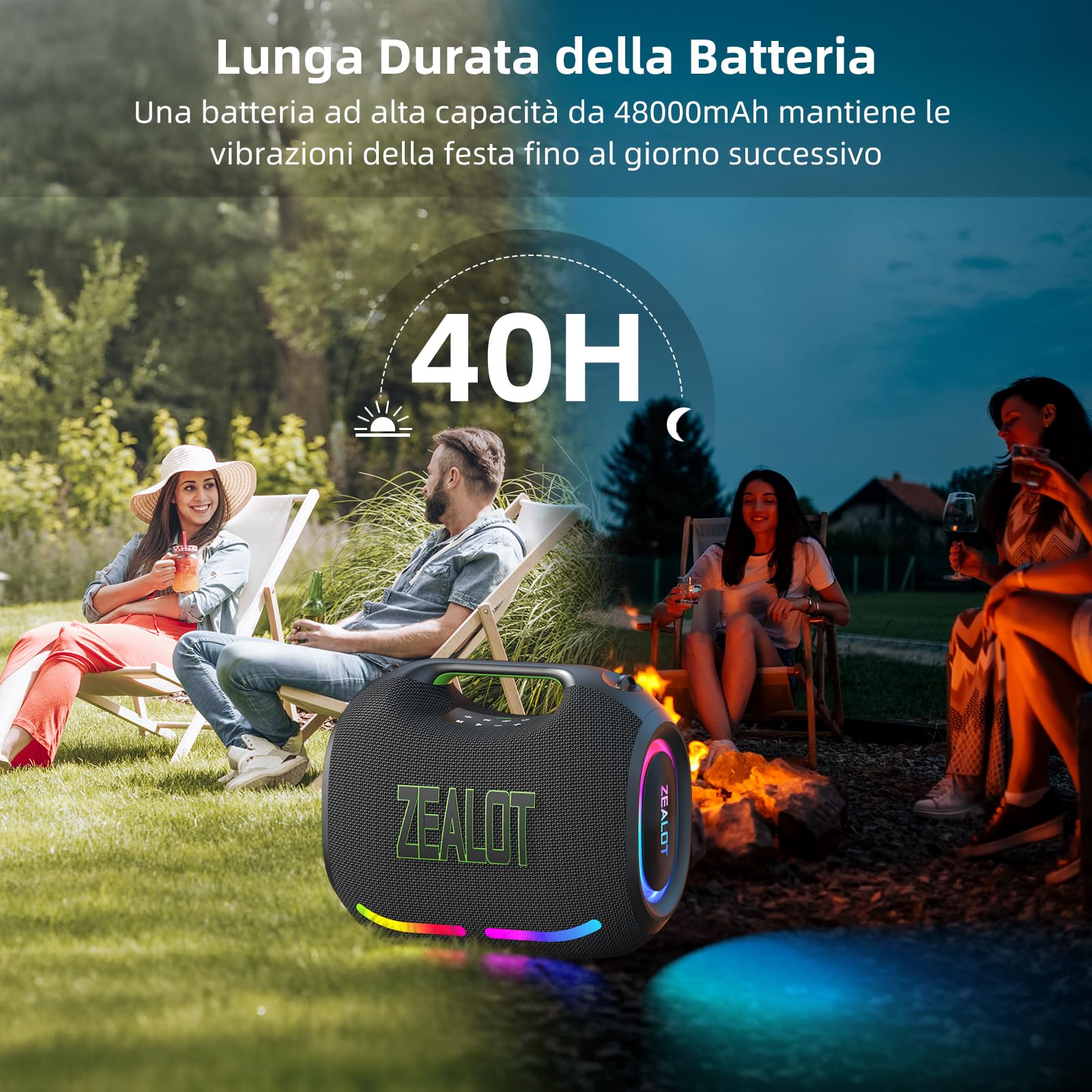 ZEALOT Cassa Bluetooth Portatile ZE21,Potenza di Picco di 300W,Bassi Potenti con Luci,Impermeabile IPX6,Ideale per Feste,Attività all’aperto e uso a bordo piscina