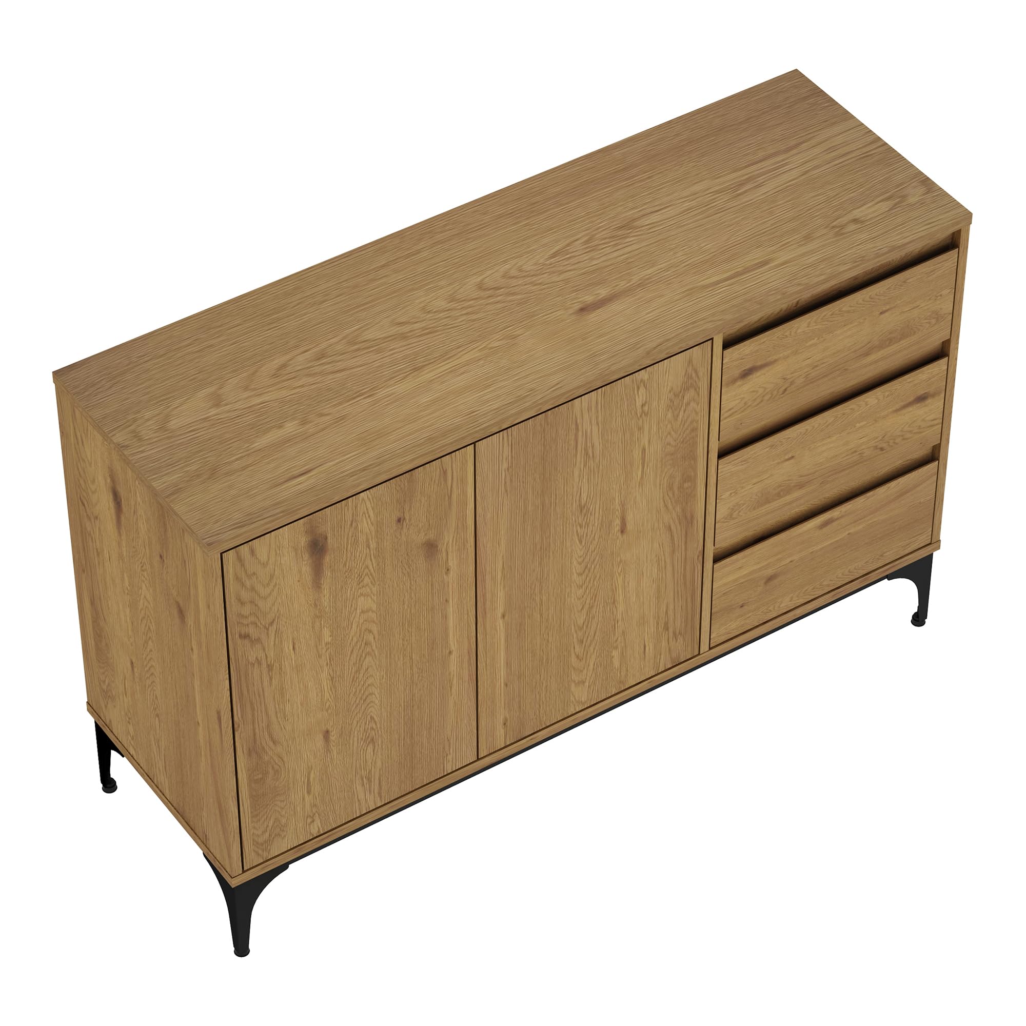 [en.casa] Sideboard Kistiandi Wohnzimmerschrank mit 2 Türen und 3 Schubladen Kommode Buffetschrank mit Verstellbarer Ablage 77 x 120 x 40 cm Eicheoptik, dunkel