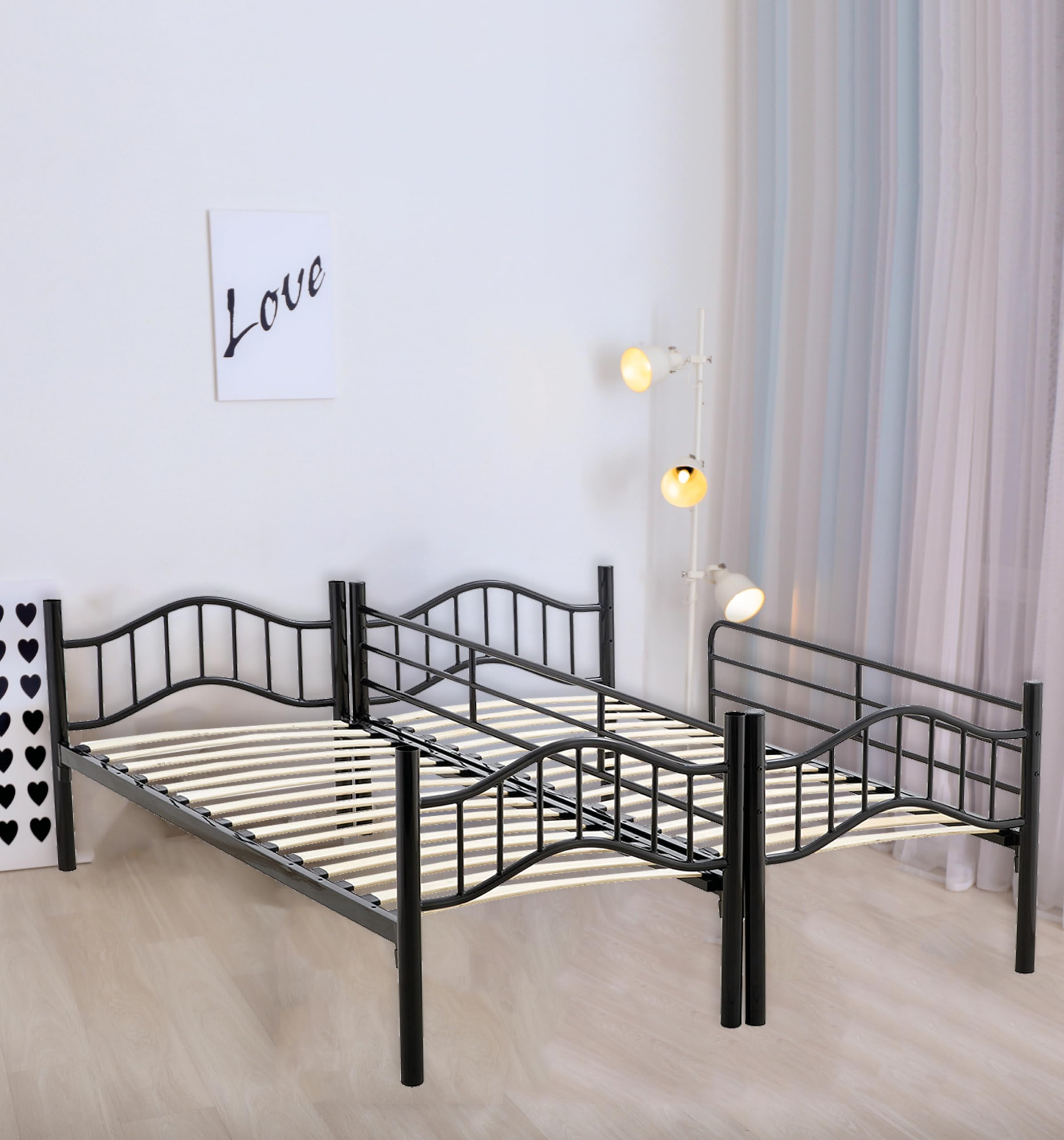 Arredo Stock Letto a castello in metallo con doghe in legno, 203x83x145.5 cm