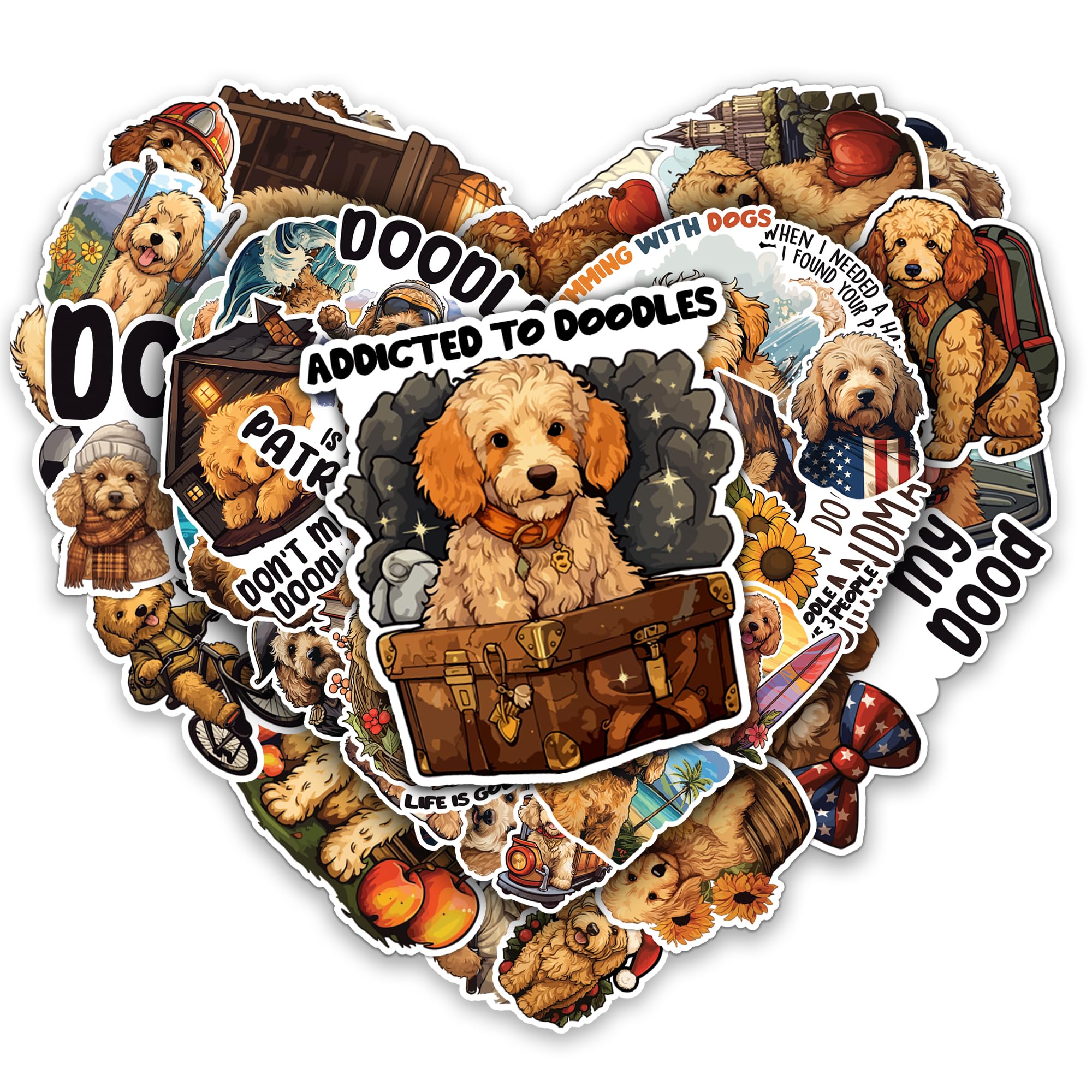 MONIZY Golden Doodle Stickers 50 Pieces Vinyl Waterproof Decal for Laptop Water Bottle Phone Car Window Bike Motorcycle Stakeboard Scrapbook Doodles