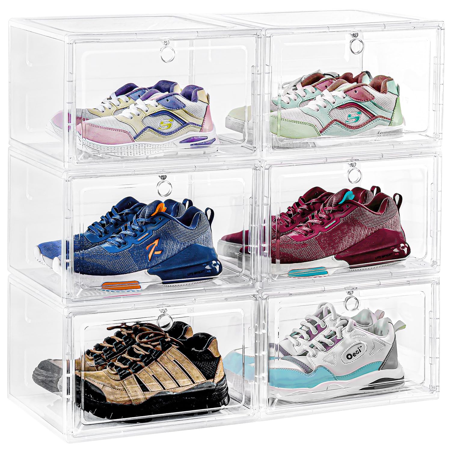 ABOUT SPACE Shoe Boxes - 6 Pc Acrylic Sneaker Box Crates | DIY Shoes Storage Box for Men, Women, Display Shoe Rack for Sneakers, Heels & Wedges Shoe Case (Transparent - L 33 x B 27 x H 21 cm) PP