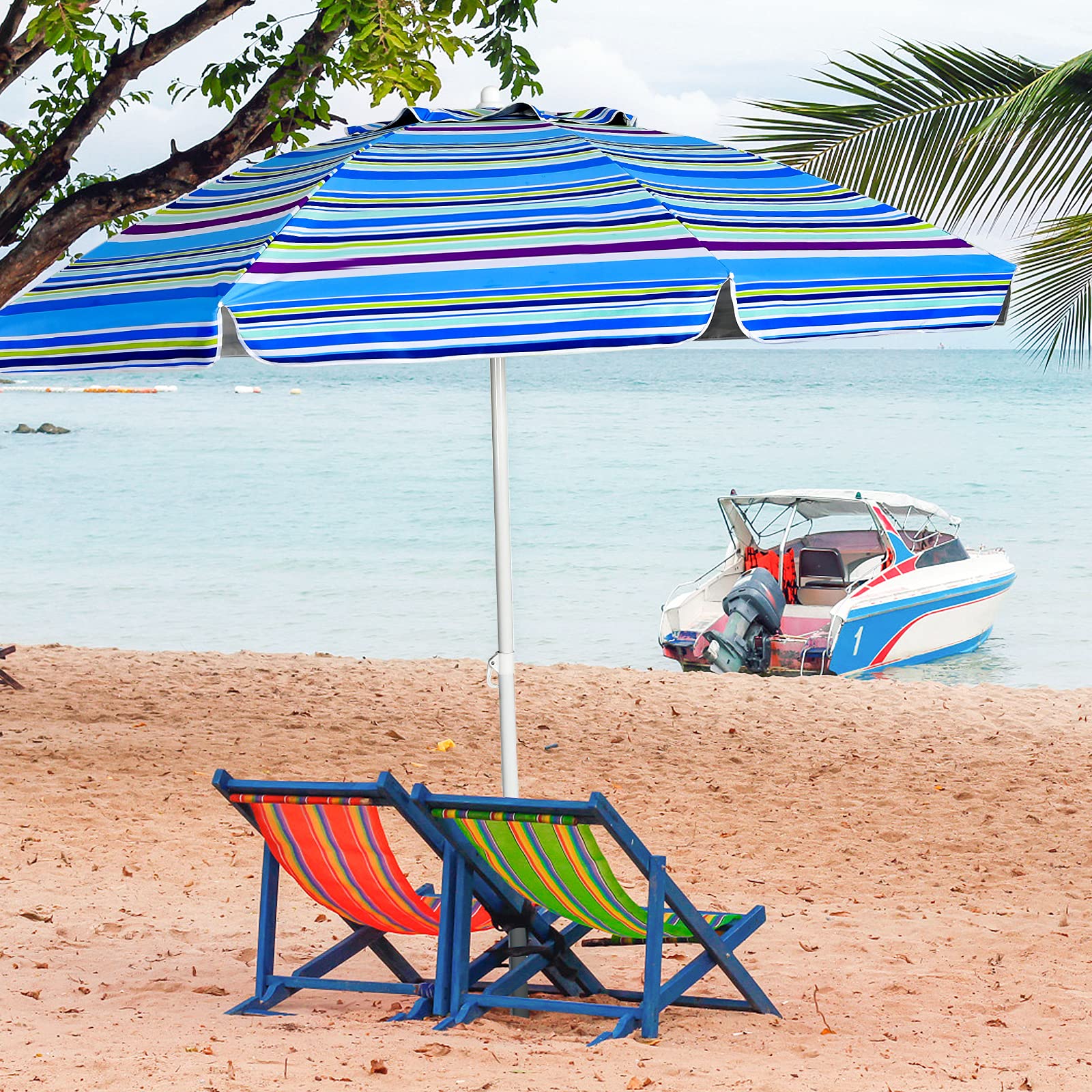 GIANTEX Ombrellone da spiaggia, con ancoraggio e portabicchieri, inclinabile, da giardino, terrazza, con borsa per il trasporto, parasole rotondo UV50+