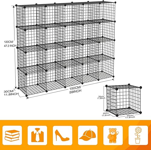 Miniatura 56 de HUBSON Organizador de almacenamiento de cubos de alambre, para libros, juguetes, manualidades, macetas para plantas y petCloset y estantes de Negro