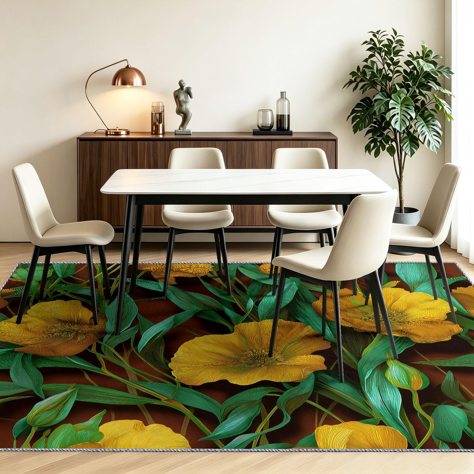 Lavable Tapis Floral Vintage Salon Pile Courte Rug 180 x 240 cm