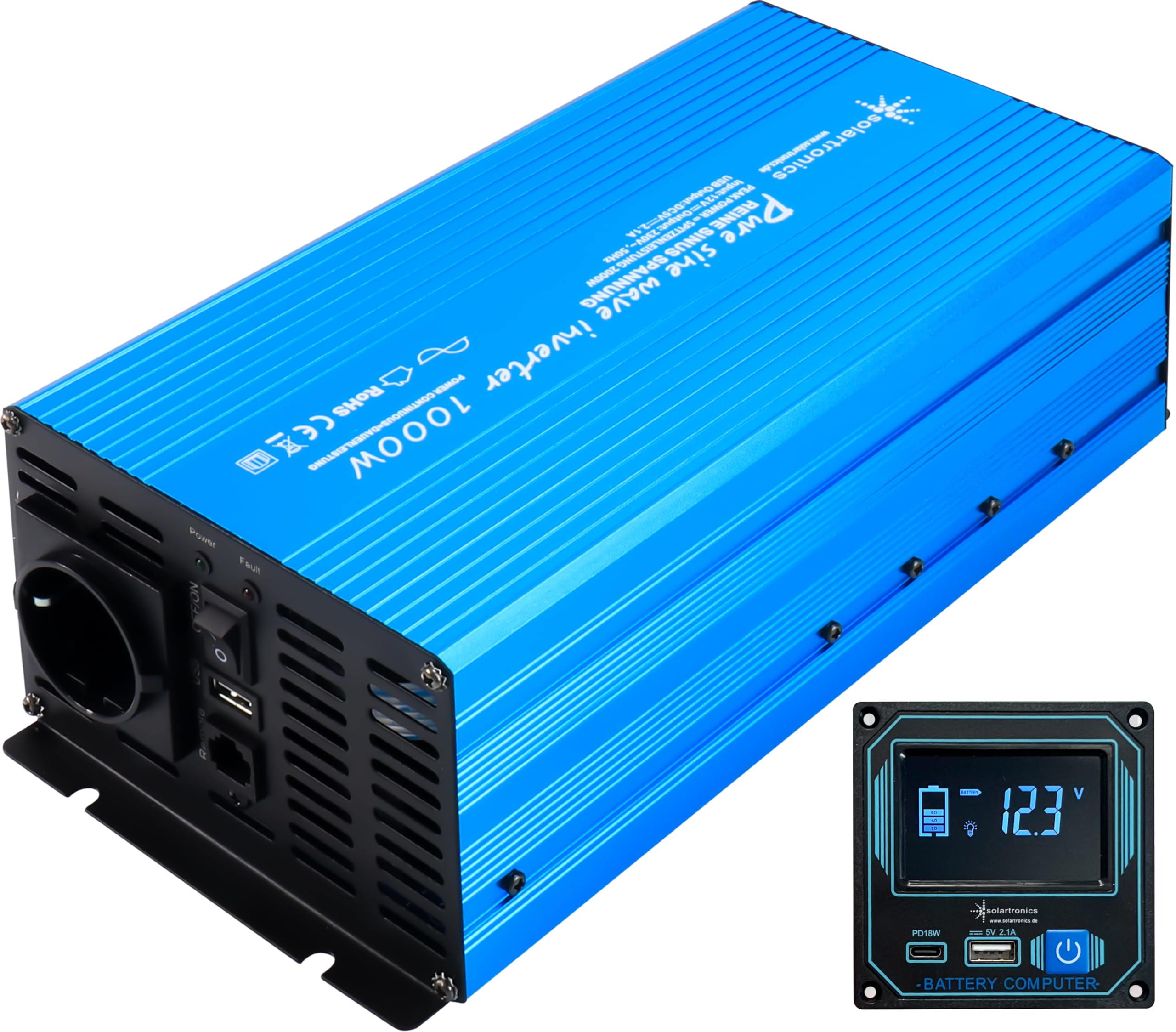 Solartronics TS1000 przetwornica napięcia 12 V 230 V 1000/2000 W czysty sinusoidalny falownik solarny 12 V na 220 V konwerter falownika z pilotem zdalnego sterowania