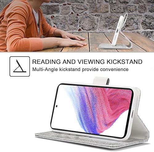 Miniatura 3 de UEEBAI Funda tipo cartera para Samsung Galaxy A53 5G, funda de piel sintética con purpurina para teléfono, ranuras para tarjetas, funda con función