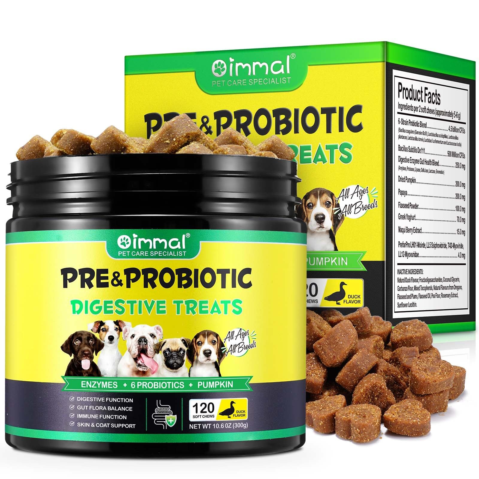 Probióticos para perros, probióticos para perros, enzimas digestivas, salud intestinal, picor cutáneo, alergias, diarrea, equilibrio de levaduras, sistema inmunológico y soportes para la salud, 120