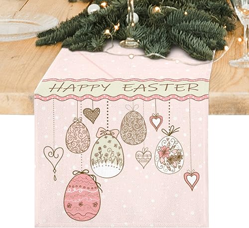 Camino de mesa de Pascua de 72 pulgadas de largo, decoración de Pascua rosa para mesa, primavera, vacaciones, cocina, comedor, interior y exterior,