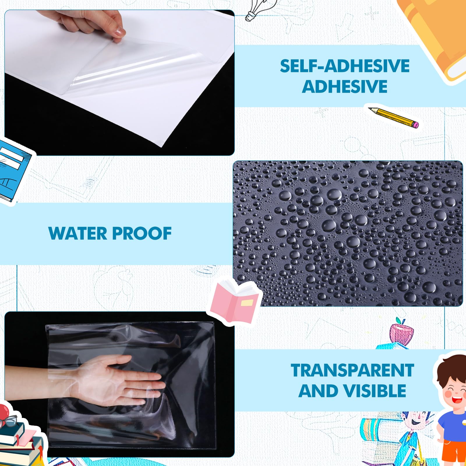 Outus Lot de 60 pochettes autocollantes en plastique transparent pour cartes d'index, 22,9 x 30,5 cm