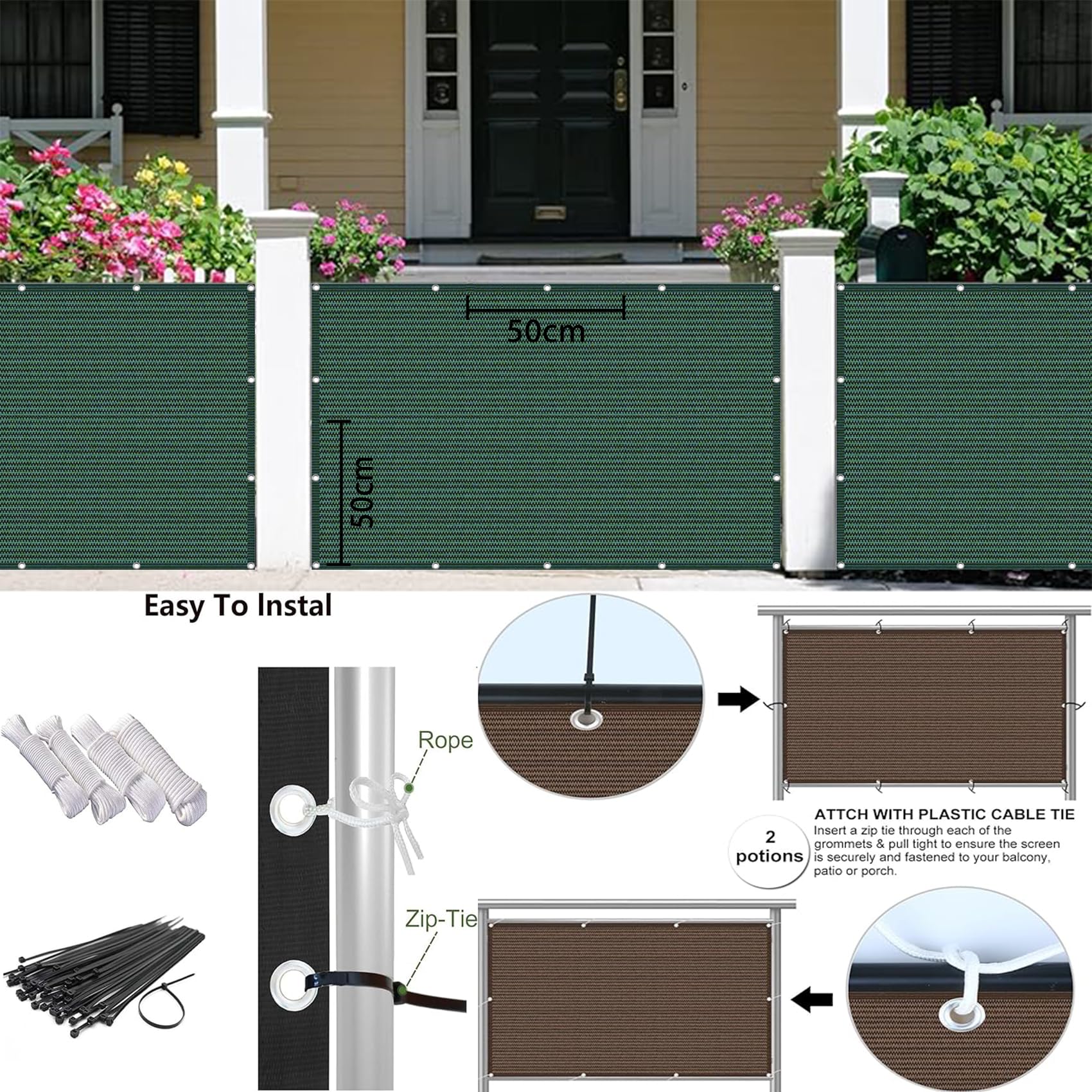 Osłona Balkonowa 30 x 820 cm HDPE 220 G M² Bez Wiercenia, Nieprzejrzysta, Odporna Na Uv, Odporna Na Rozdarcie, Osłony Ochronne Na Patio Z Oczkami I Linką Do Balkon Taras, Ciemnozielony