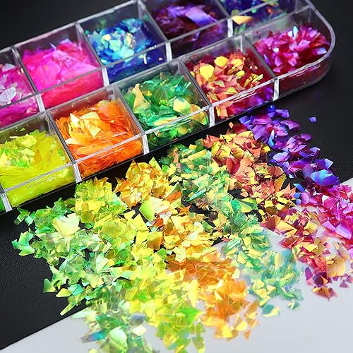 Miniatura 2 de Vezocim Lentejuelas iridiscentes con purpurina para arte de uñas, holográfico, transparente, irregular, ultra fino, diseño de copos de purpurina,