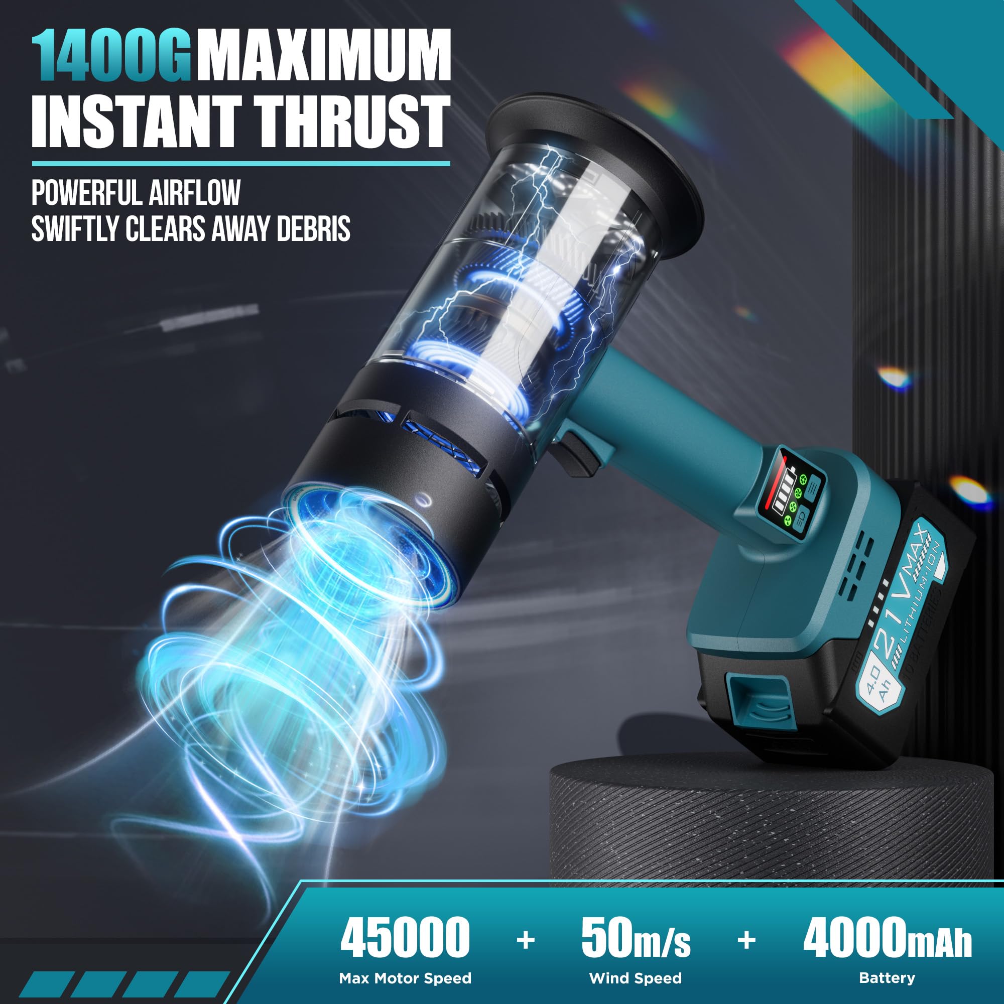 Oley Turbo Dryer Blower for Car, 4 Speeds & 2 Nozzles, 4000mAh